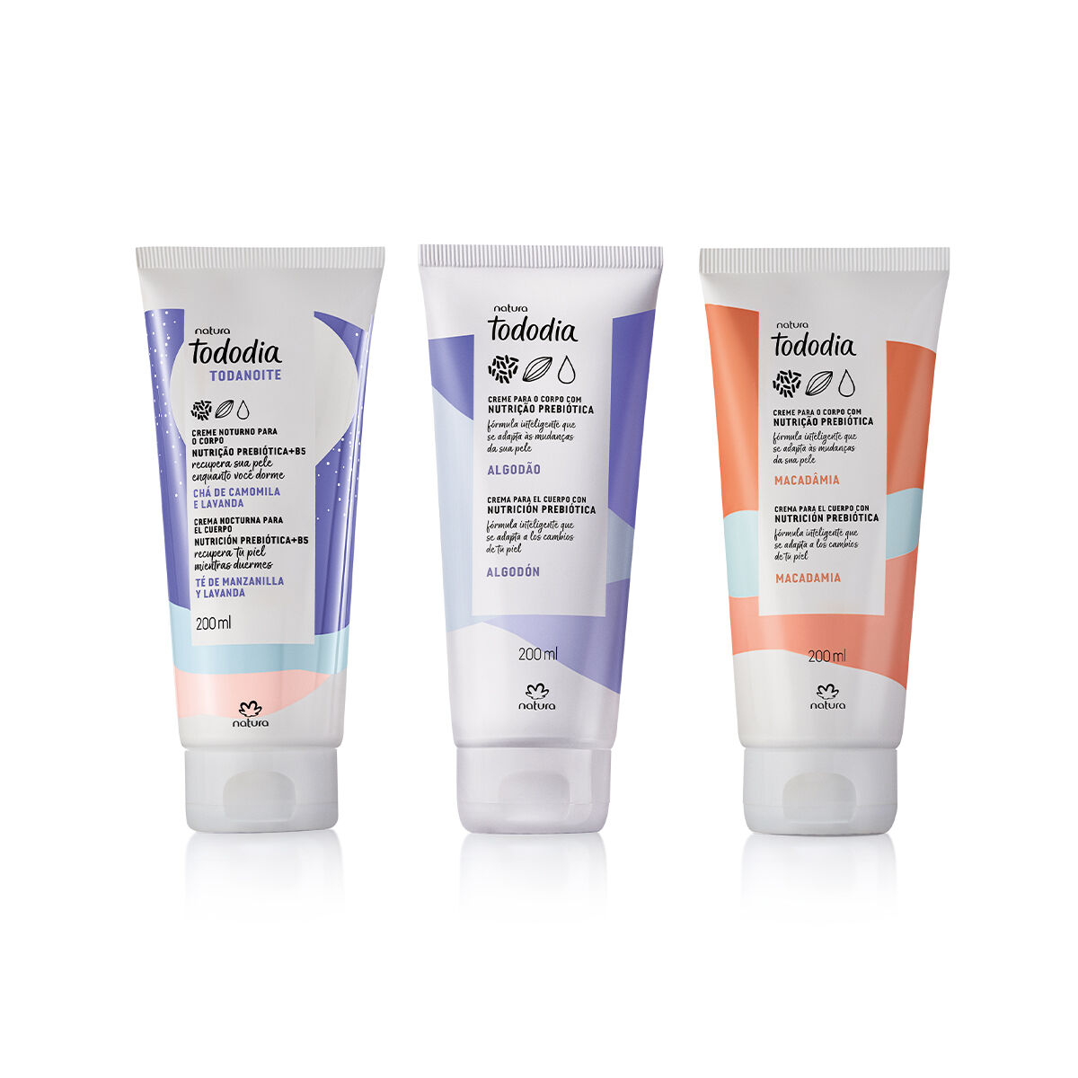 Kit Cremes Corporais Tododia Macadâmia, Algodão e Chá de Camomila e Lavanda (3 produtos) 2 Kit Cremes Corporais Tododia Macadamia Algodao e Cha de Camomila
