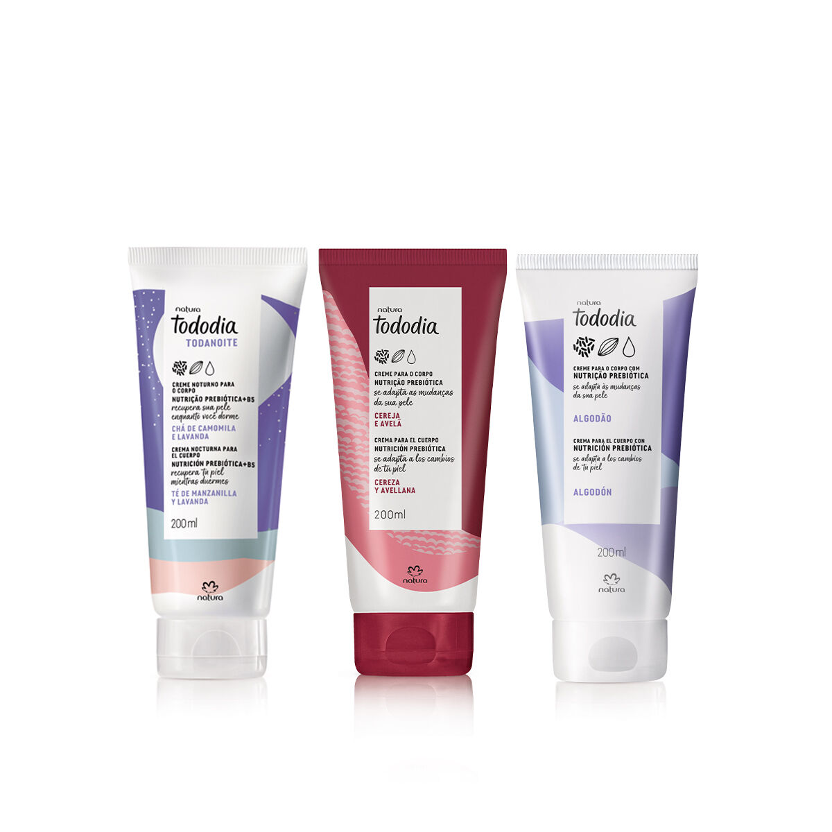 Kit Tododia Hidratantes Corpo Cereja Algodao e Camomila 3 produtos
