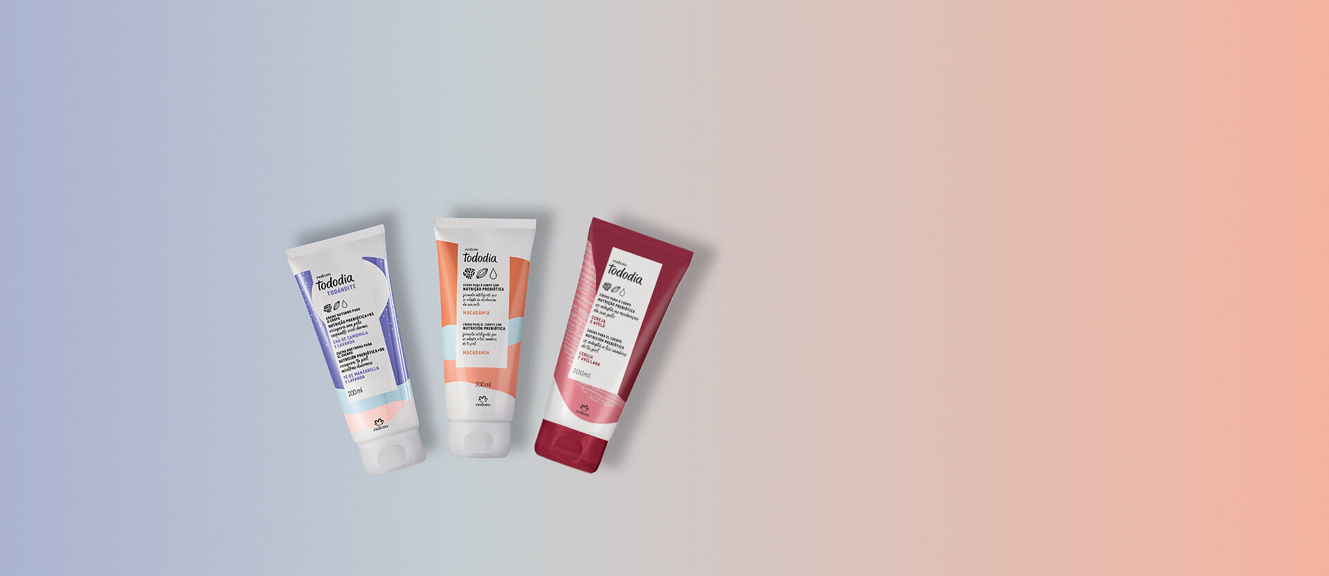 Kit Tododia Hidratantes Corpo Macadamia Camomila e Cereja 3 produtos