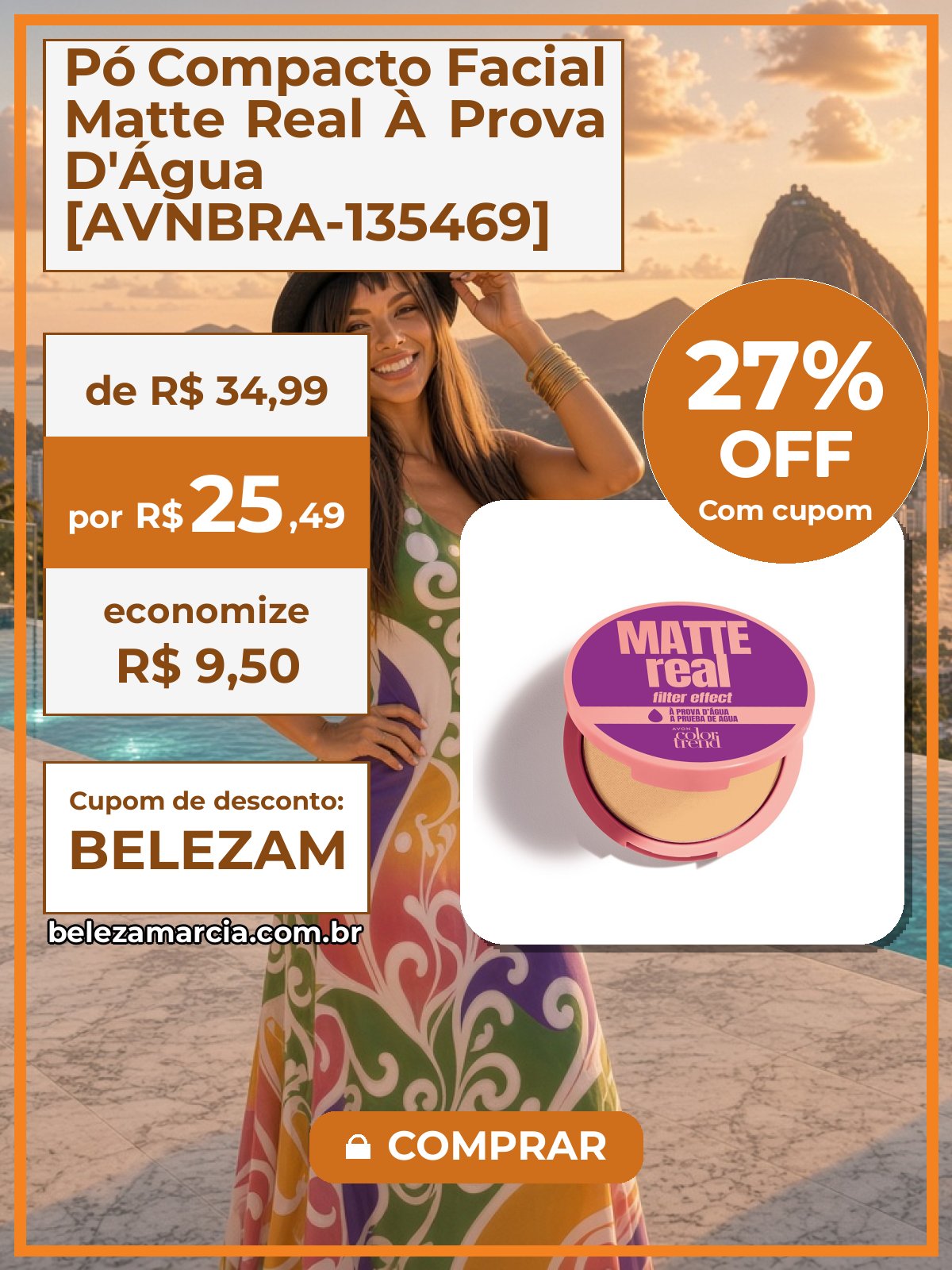 Pó Compacto Facial Matte Real À Prova D'Água [AVNBRA-135469]