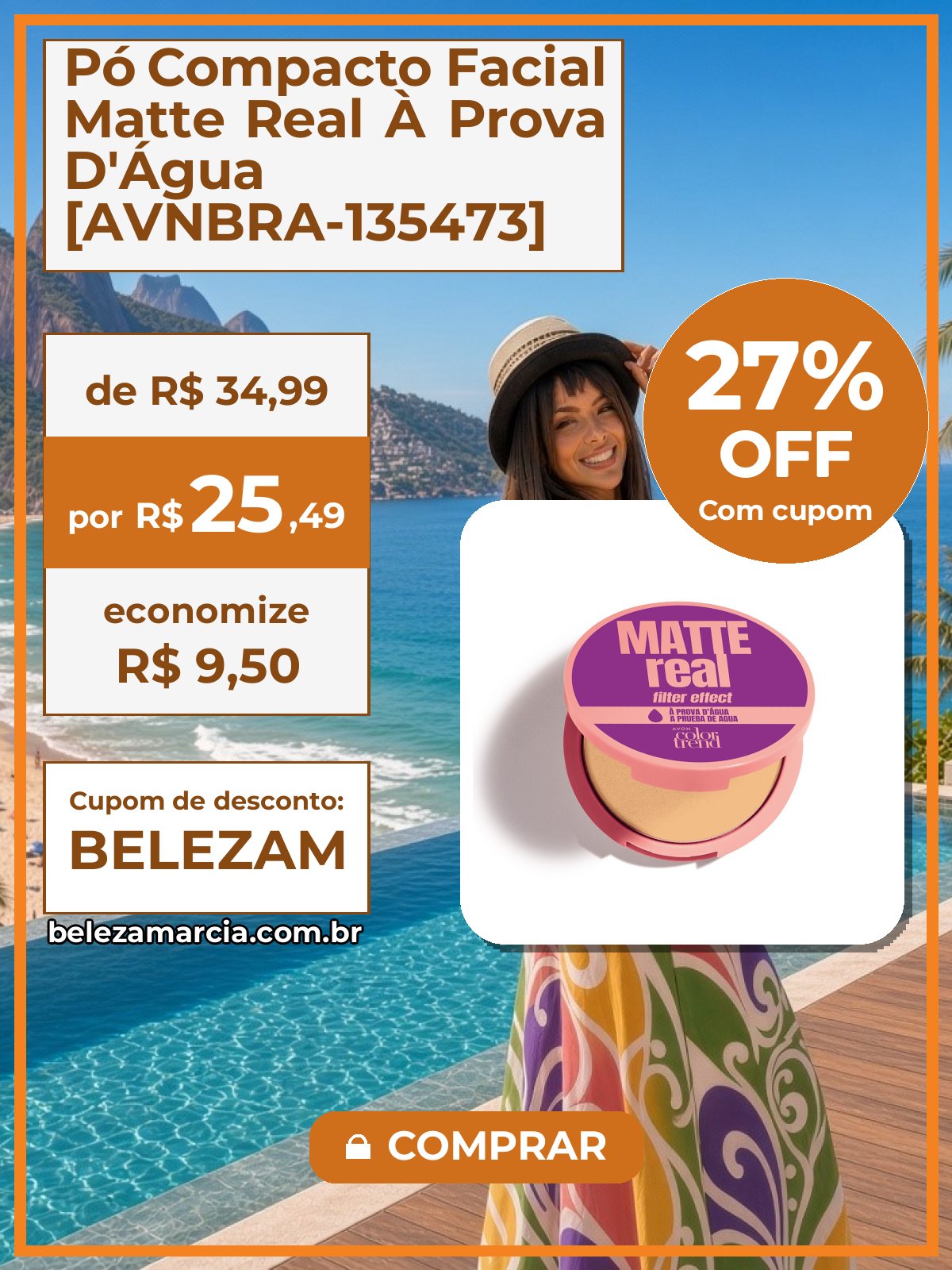 Pó Compacto Facial Matte Real À Prova D'Água [AVNBRA-135473]
