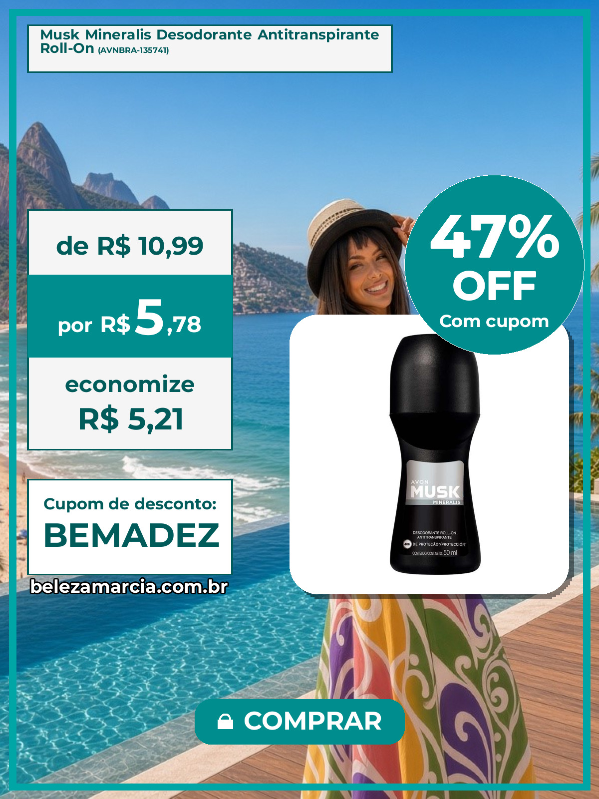 Musk Mineralis Desodorante Antitranspirante Roll-On