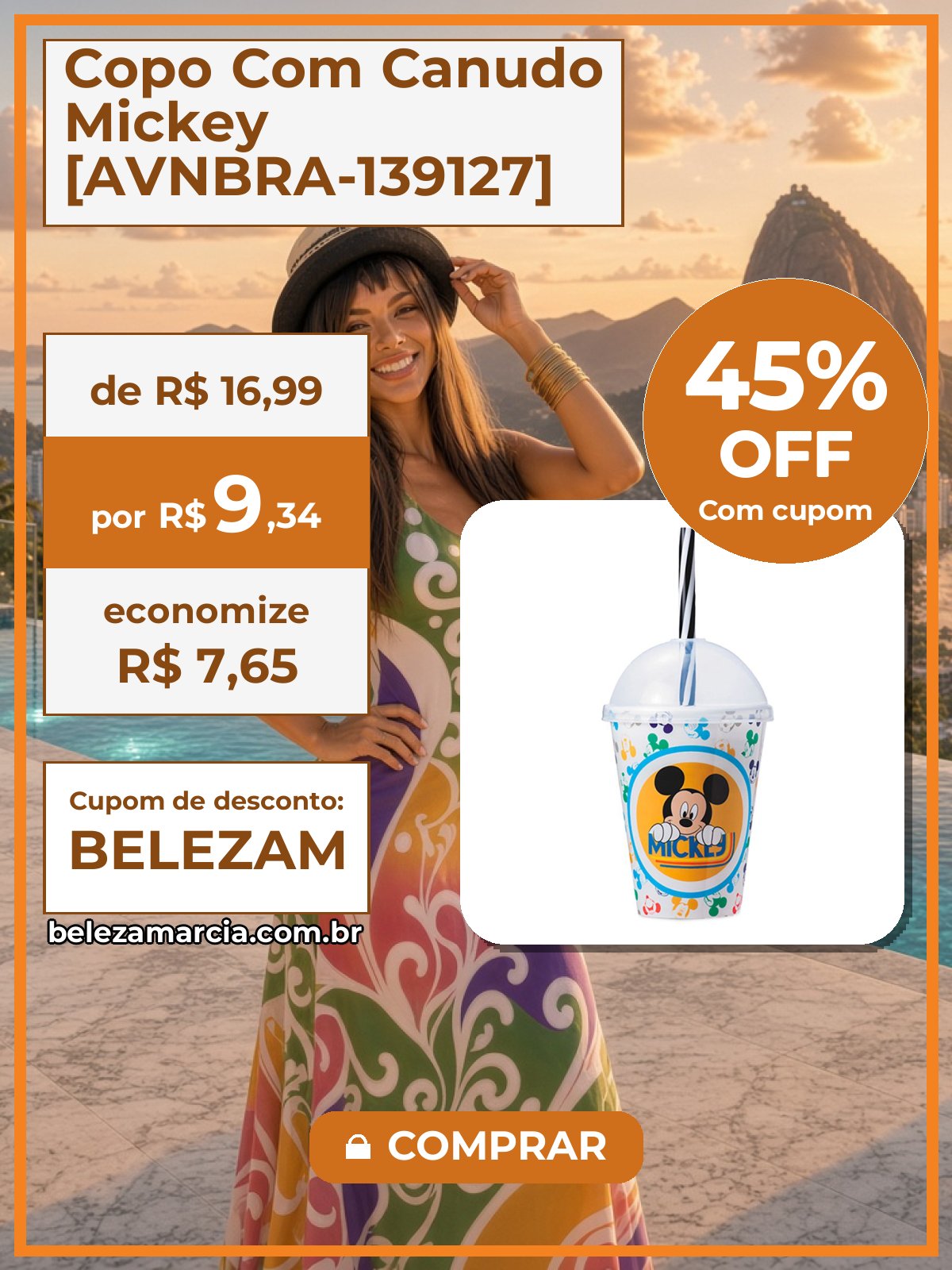 Copo Com Canudo Mickey [AVNBRA-139127]