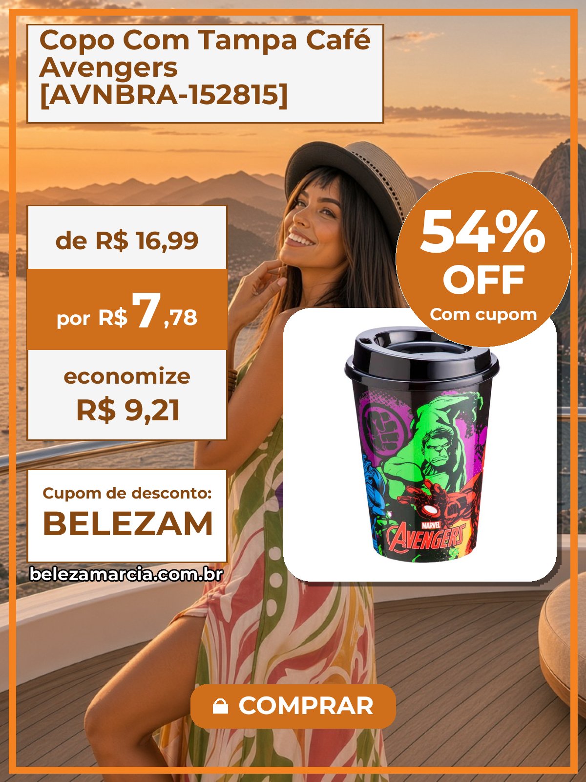Copo Com Tampa Café Avengers [AVNBRA-152815]