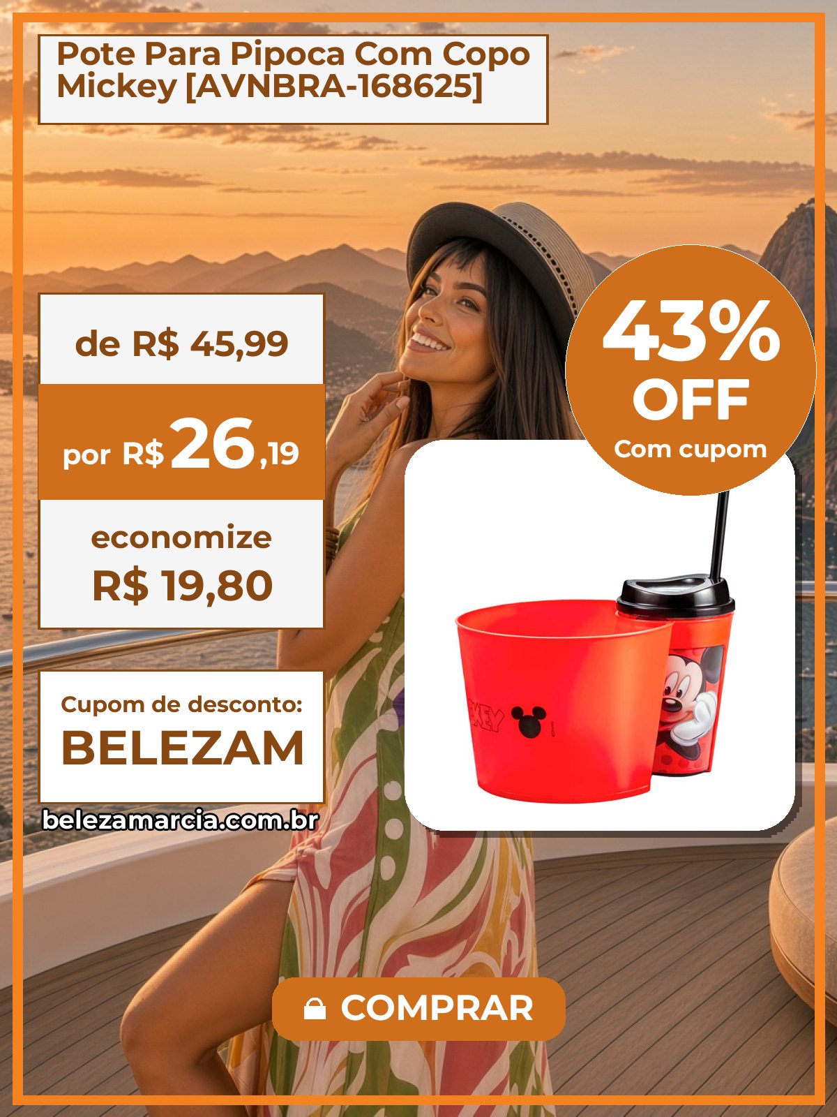 Pote Para Pipoca Com Copo Mickey [AVNBRA-168625]