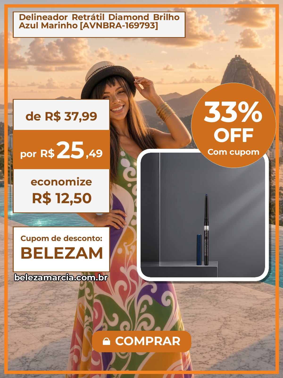 Delineador Retrátil Diamond Brilho Azul Marinho [AVNBRA-169793]