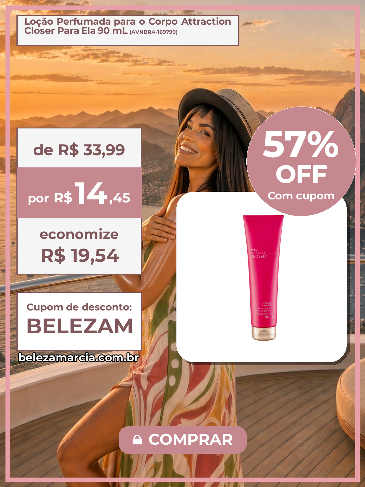 Loção Perfumada para o Corpo Attraction Closer Para Ela 90 mL