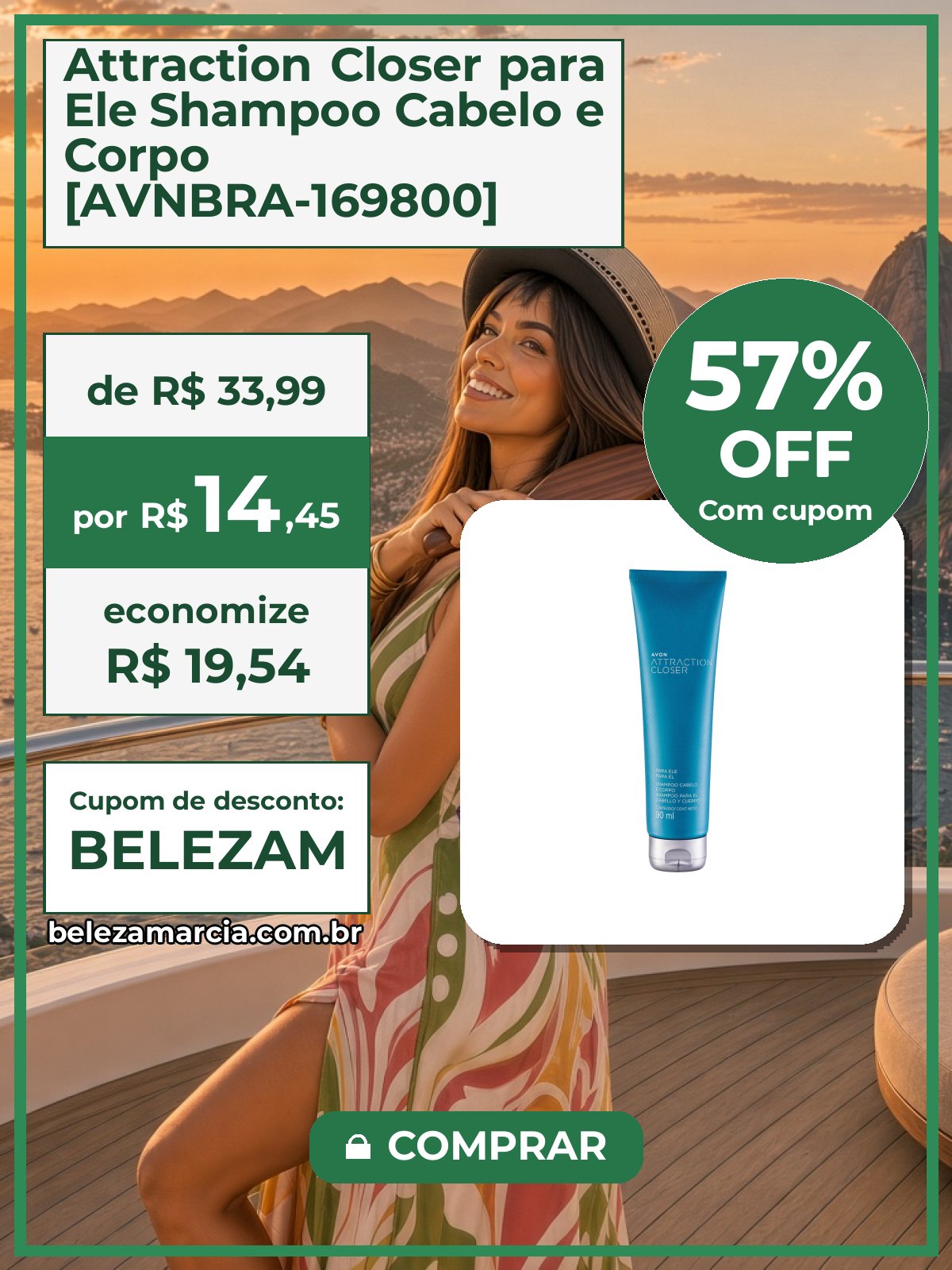Attraction Closer para Ele Shampoo Cabelo e Corpo [AVNBRA-169800]