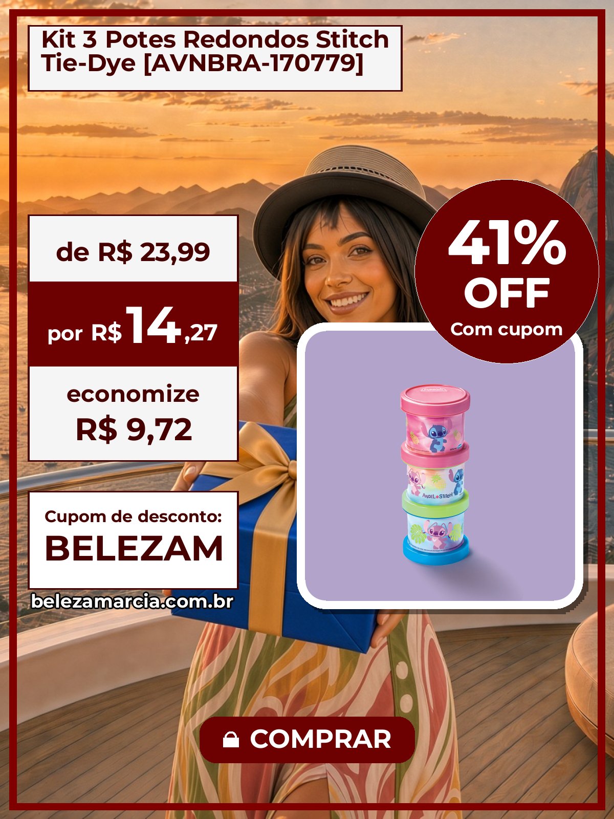 Kit 3 Potes Redondos Stitch Tie-Dye [AVNBRA-170779]