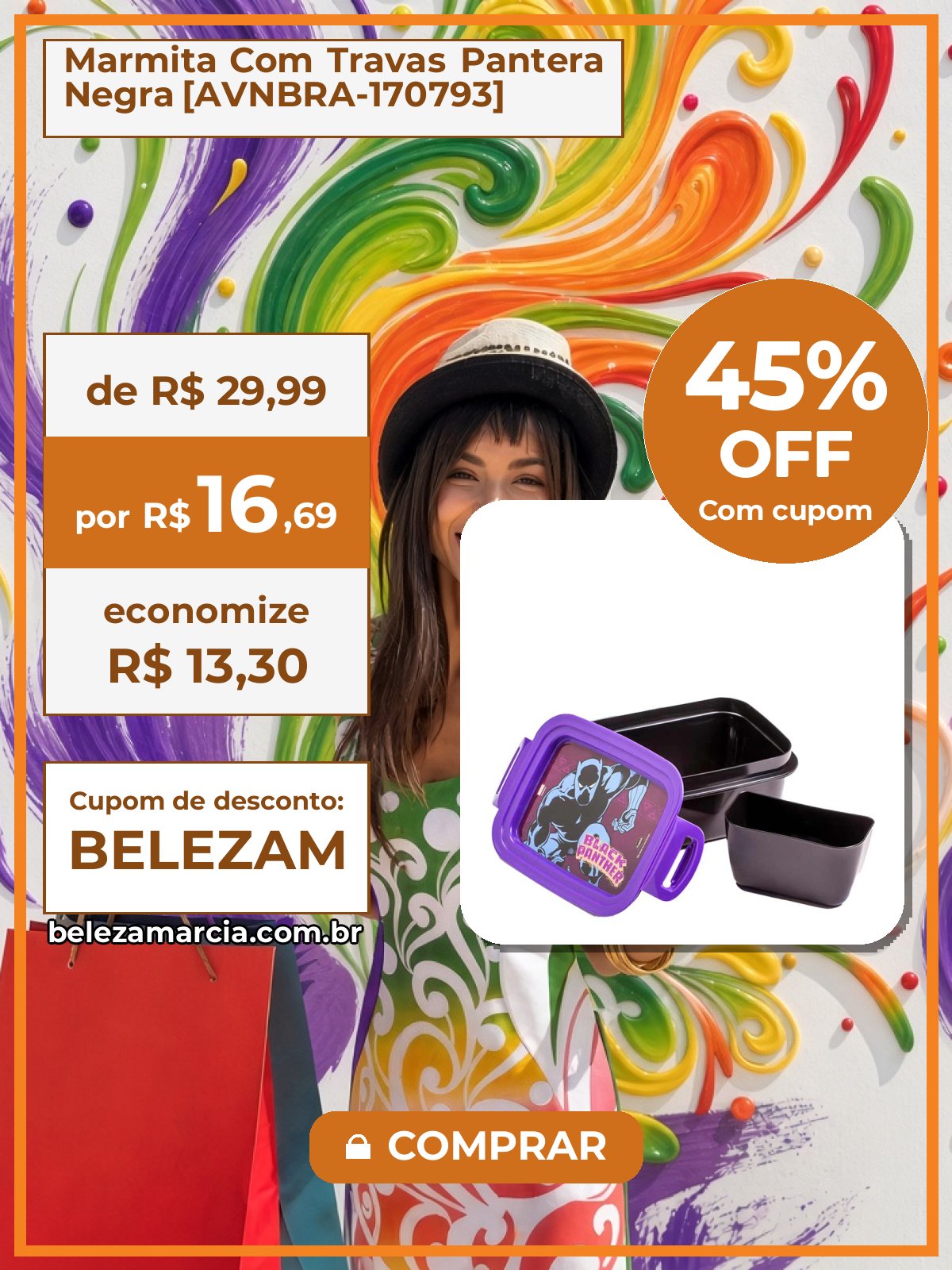 Marmita Com Travas Pantera Negra [AVNBRA-170793]