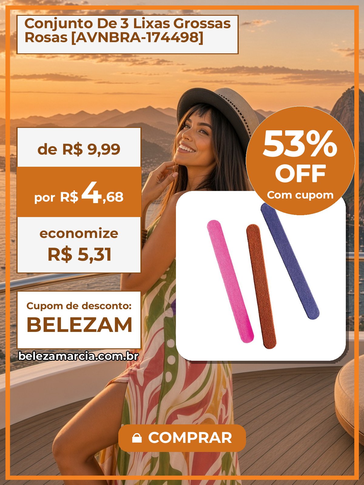 Conjunto De 3 Lixas Grossas Rosas [AVNBRA-174498]