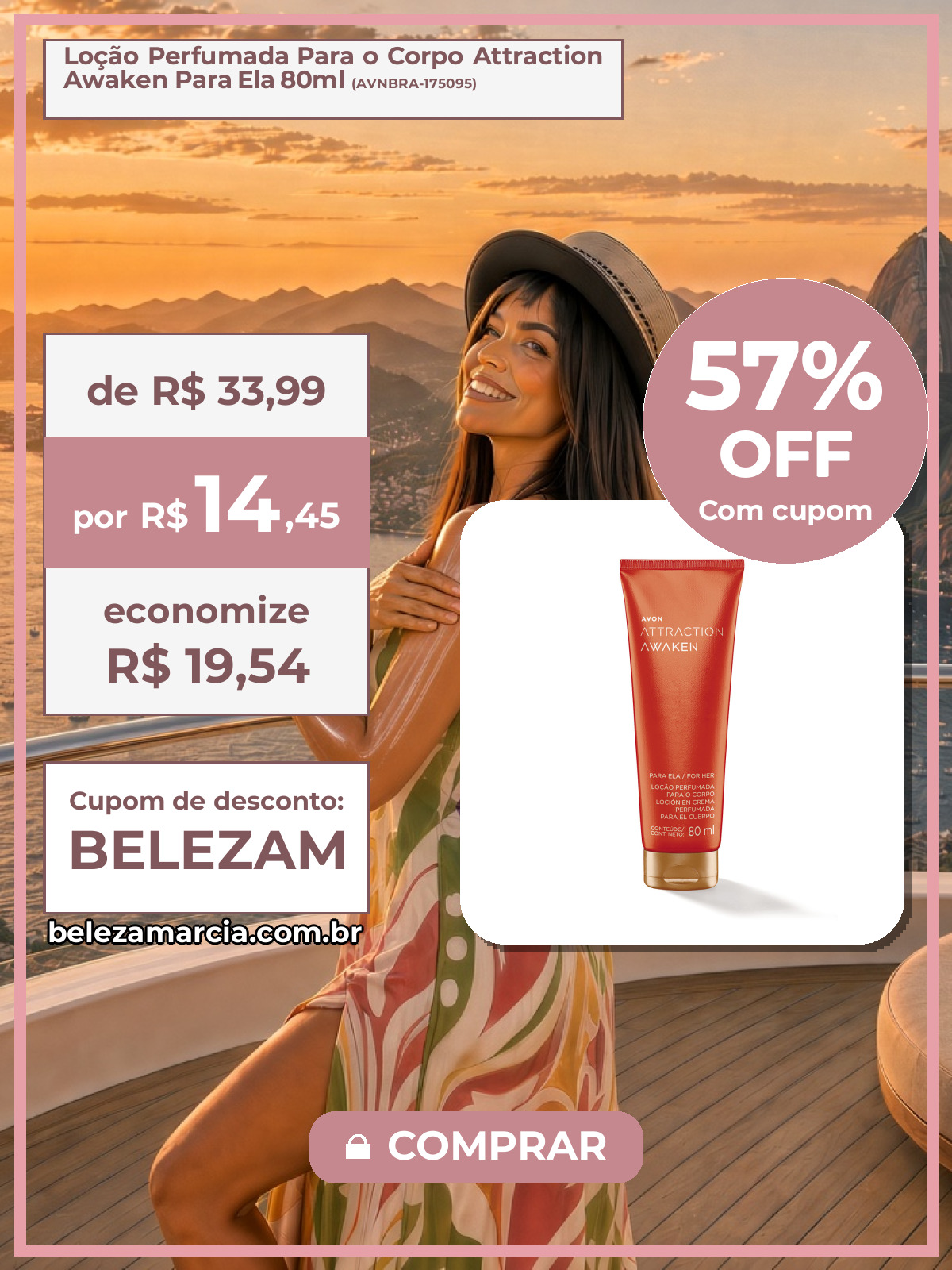 Loção Perfumada Para o Corpo Attraction Awaken Para Ela 80ml