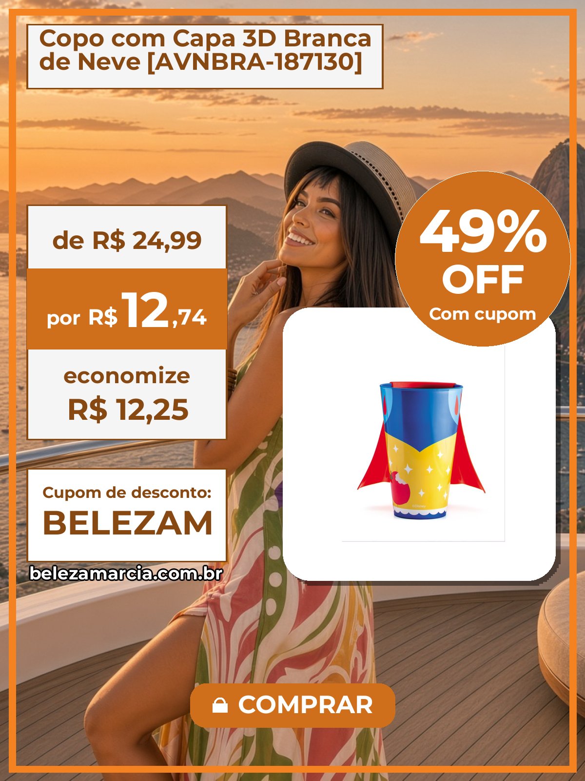 Copo com Capa 3D Branca de Neve [AVNBRA-187130]