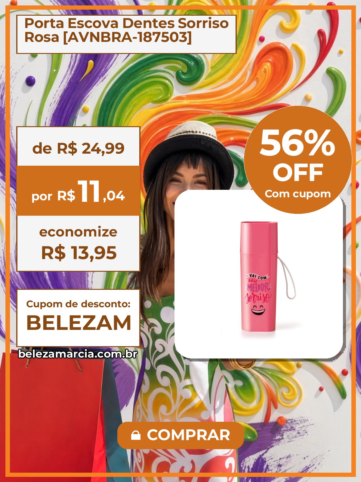 Porta Escova Dentes Sorriso Rosa [AVNBRA-187503]