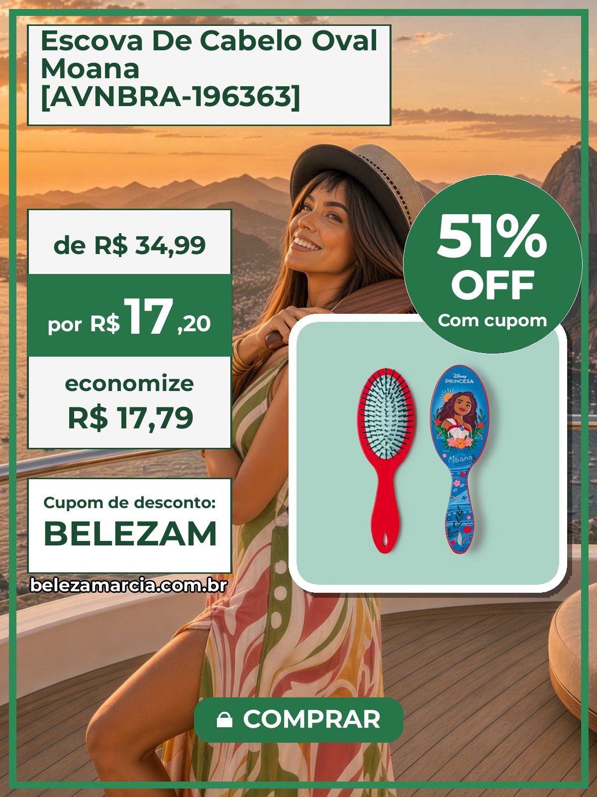 Escova De Cabelo Oval Moana [AVNBRA-196363]