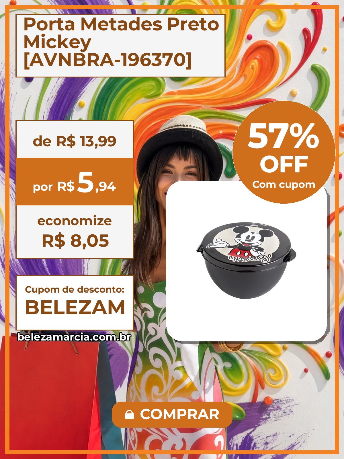 Porta Metades Preto Mickey [AVNBRA-196370]