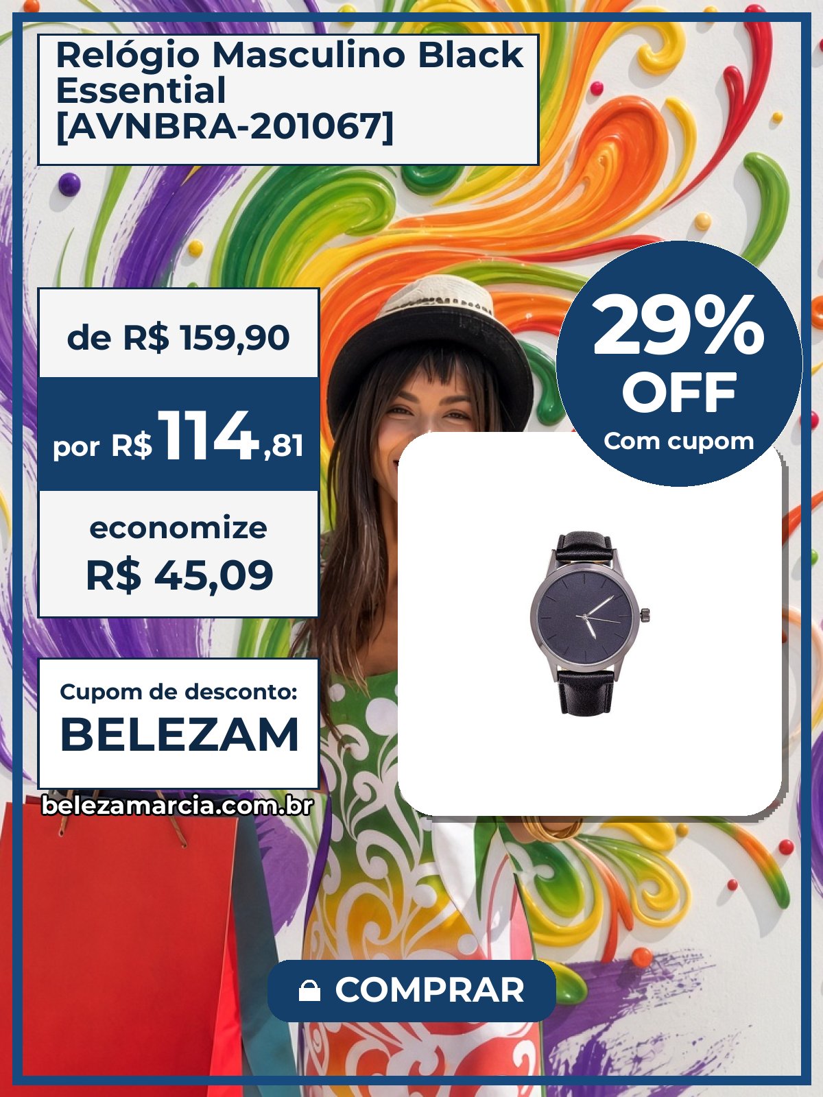 Relógio Masculino Black Essential [AVNBRA-201067]