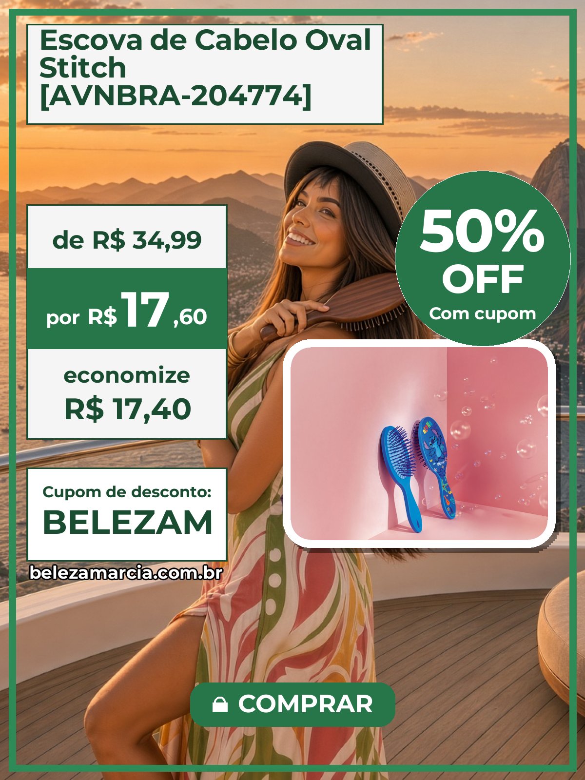 Escova de Cabelo Oval Stitch [AVNBRA-204774]