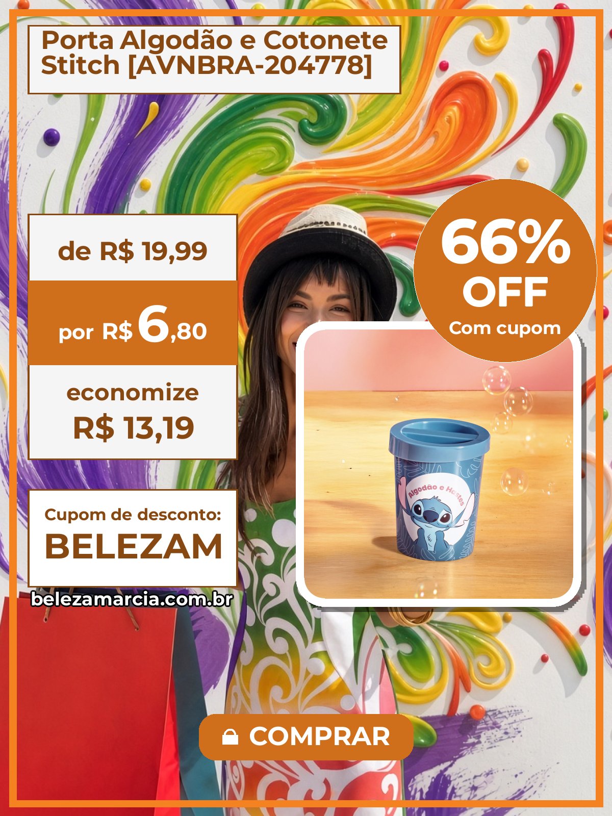 Porta Algodão e Cotonete Stitch [AVNBRA-204778]