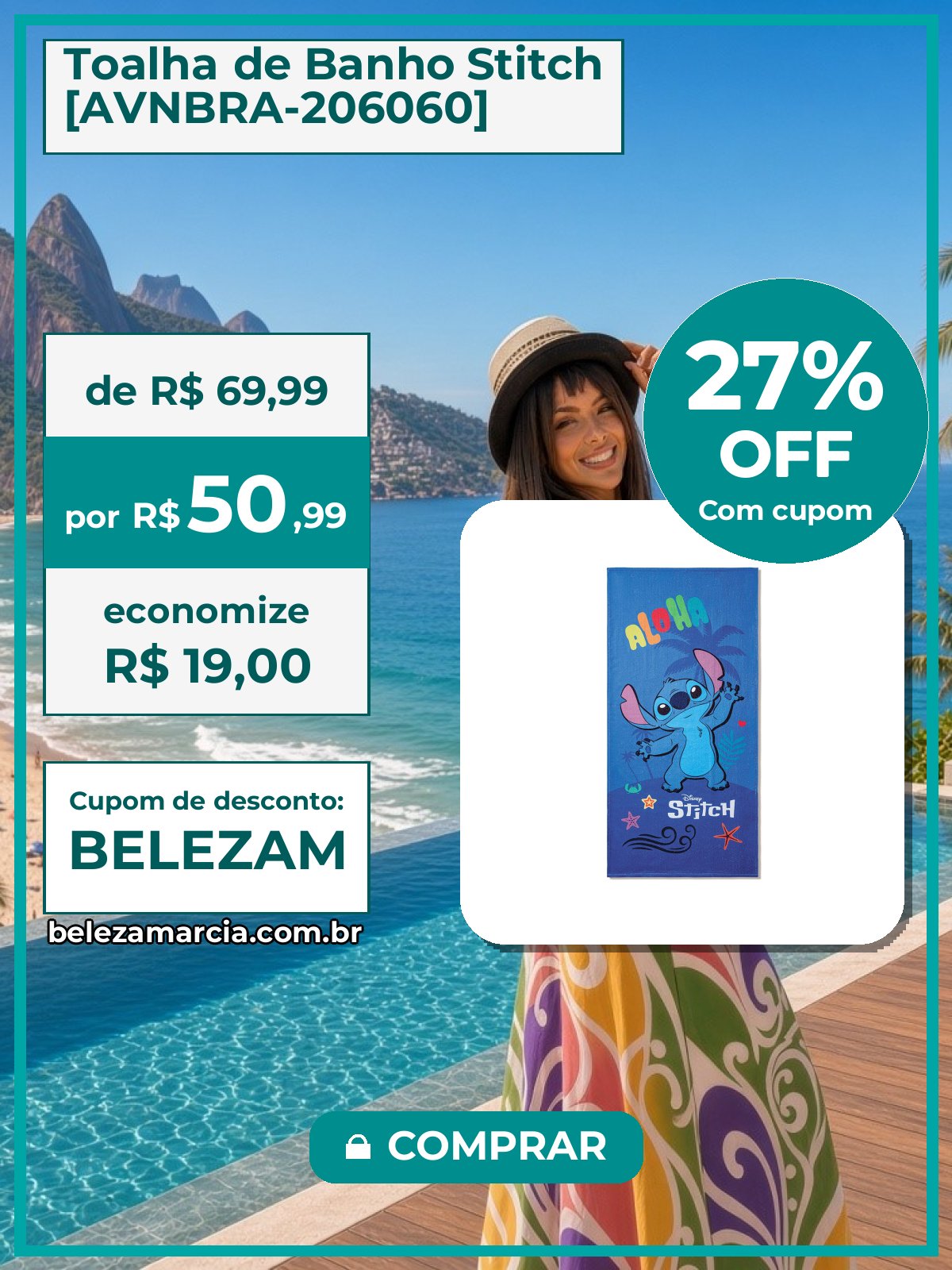 Toalha de Banho Stitch [AVNBRA-206060]