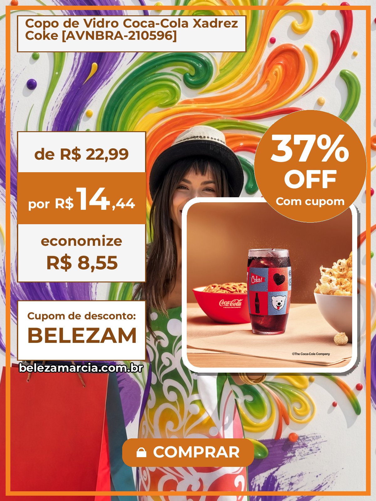 Copo de Vidro Coca-Cola Xadrez Coke [AVNBRA-210596]