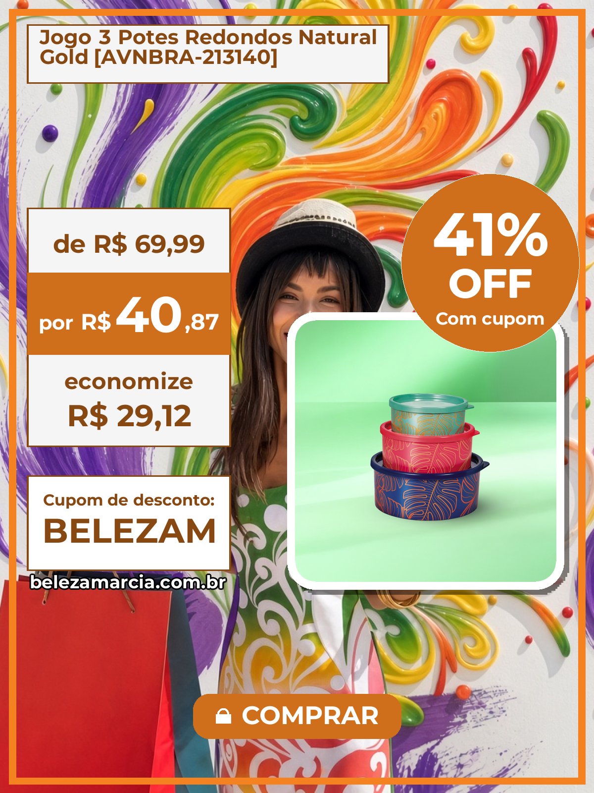 Jogo 3 Potes Redondos Natural Gold [AVNBRA-213140]
