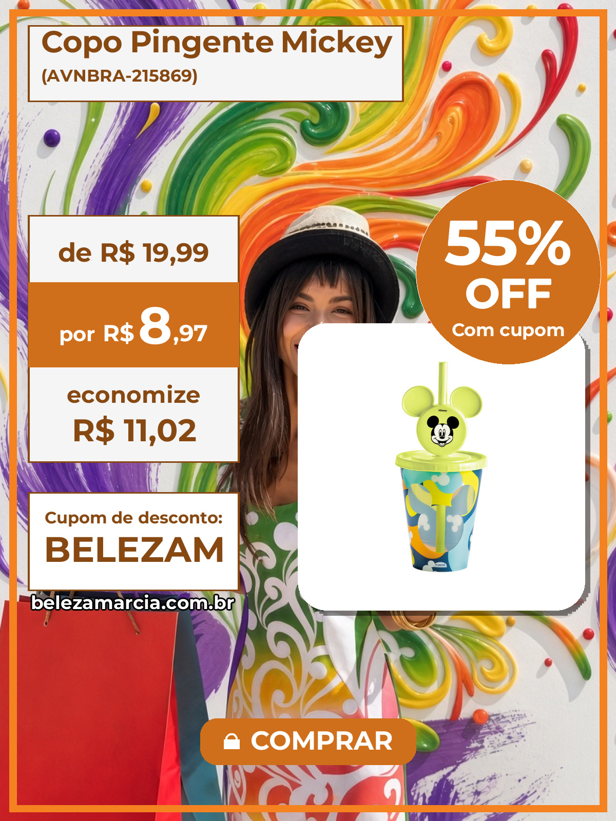 Copo Pingente Mickey