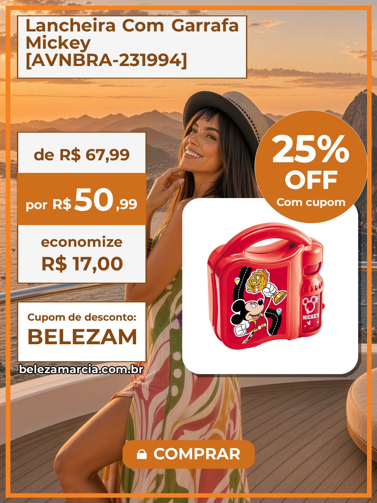 Lancheira Com Garrafa Mickey [AVNBRA-231994]