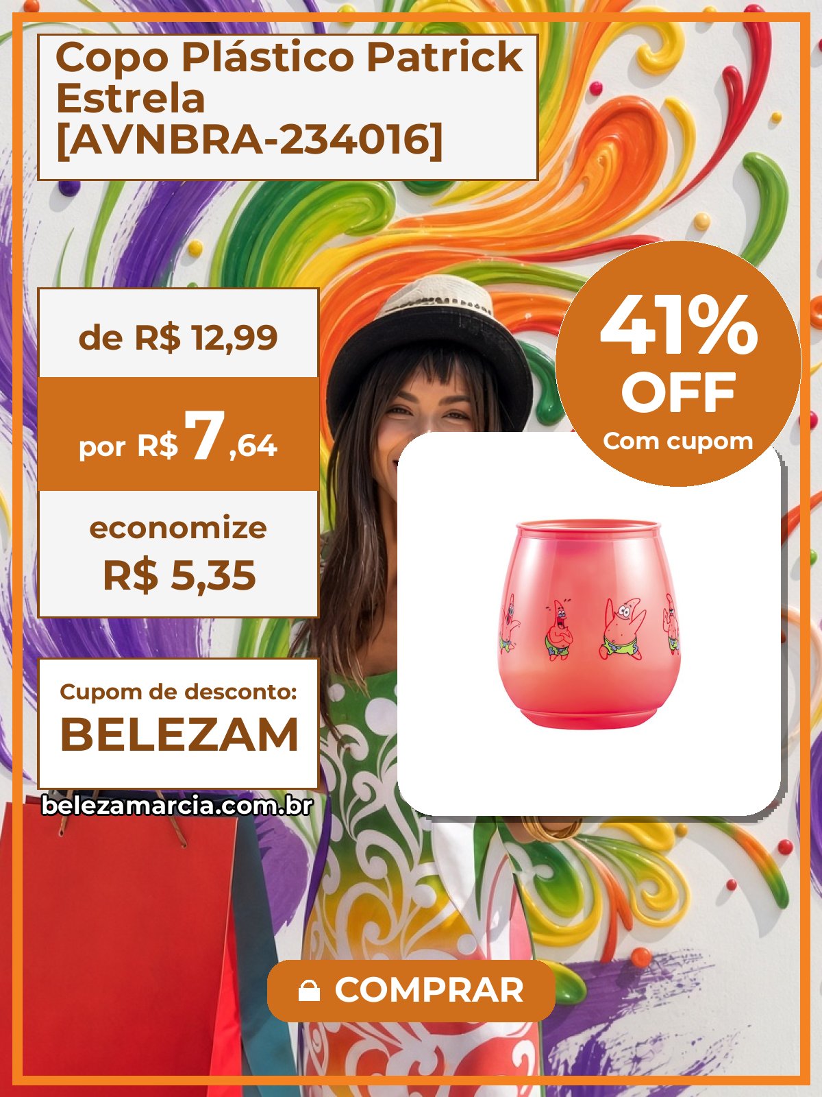 Copo Plástico Patrick Estrela [AVNBRA-234016]