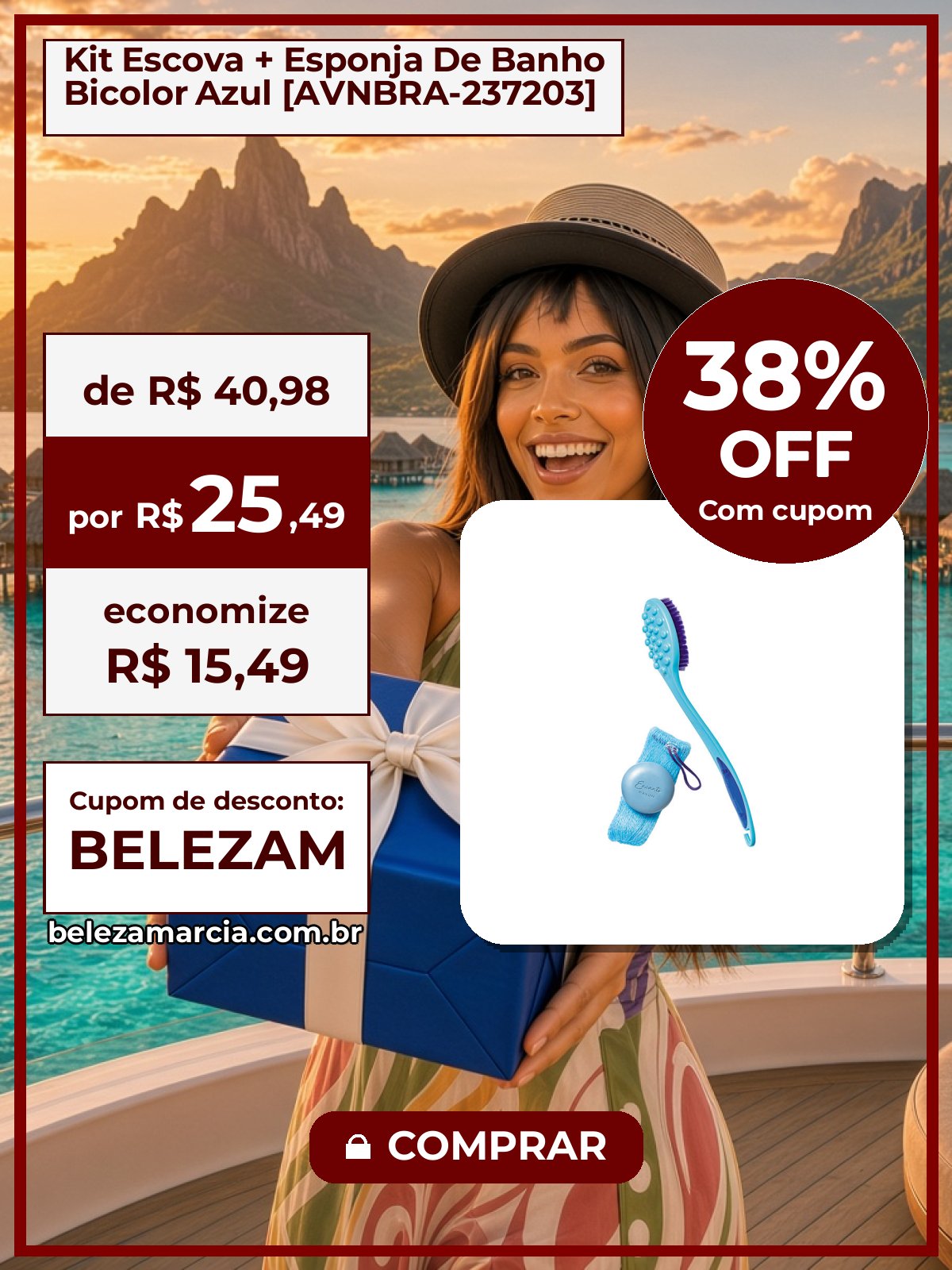 Kit Escova + Esponja De Banho Bicolor Azul [AVNBRA-237203]
