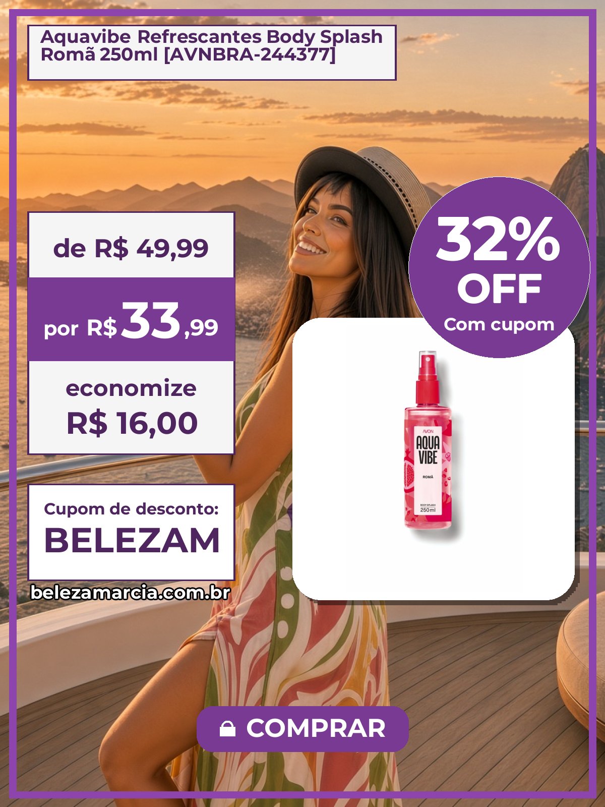Aquavibe Refrescantes Body Splash Romã 250ml [AVNBRA-244377]
