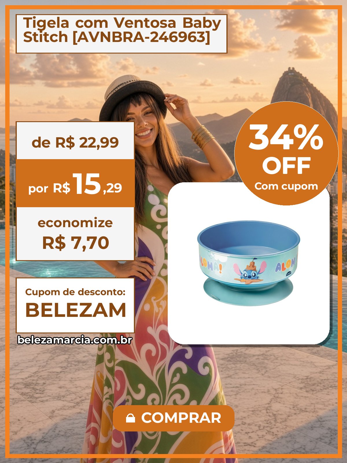 Tigela com Ventosa Baby Stitch [AVNBRA-246963]