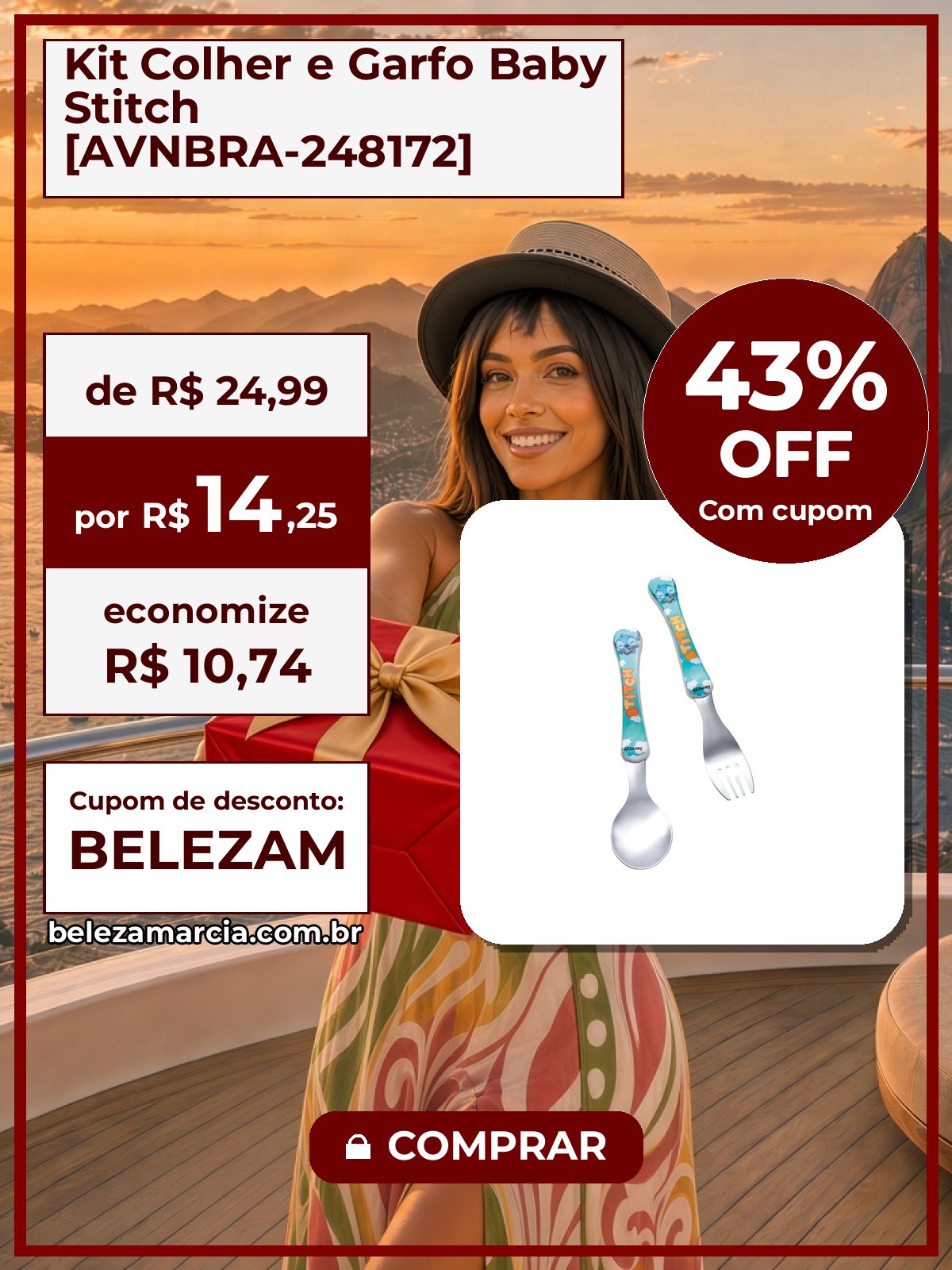 Kit Colher e Garfo Baby Stitch [AVNBRA-248172]