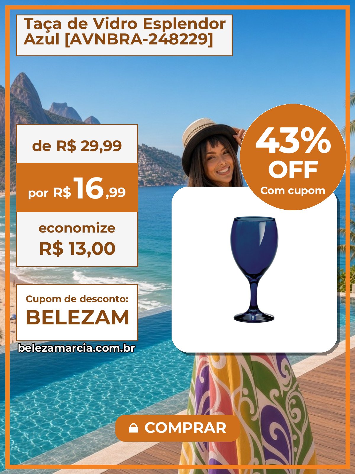 Taça de Vidro Esplendor Azul [AVNBRA-248229]