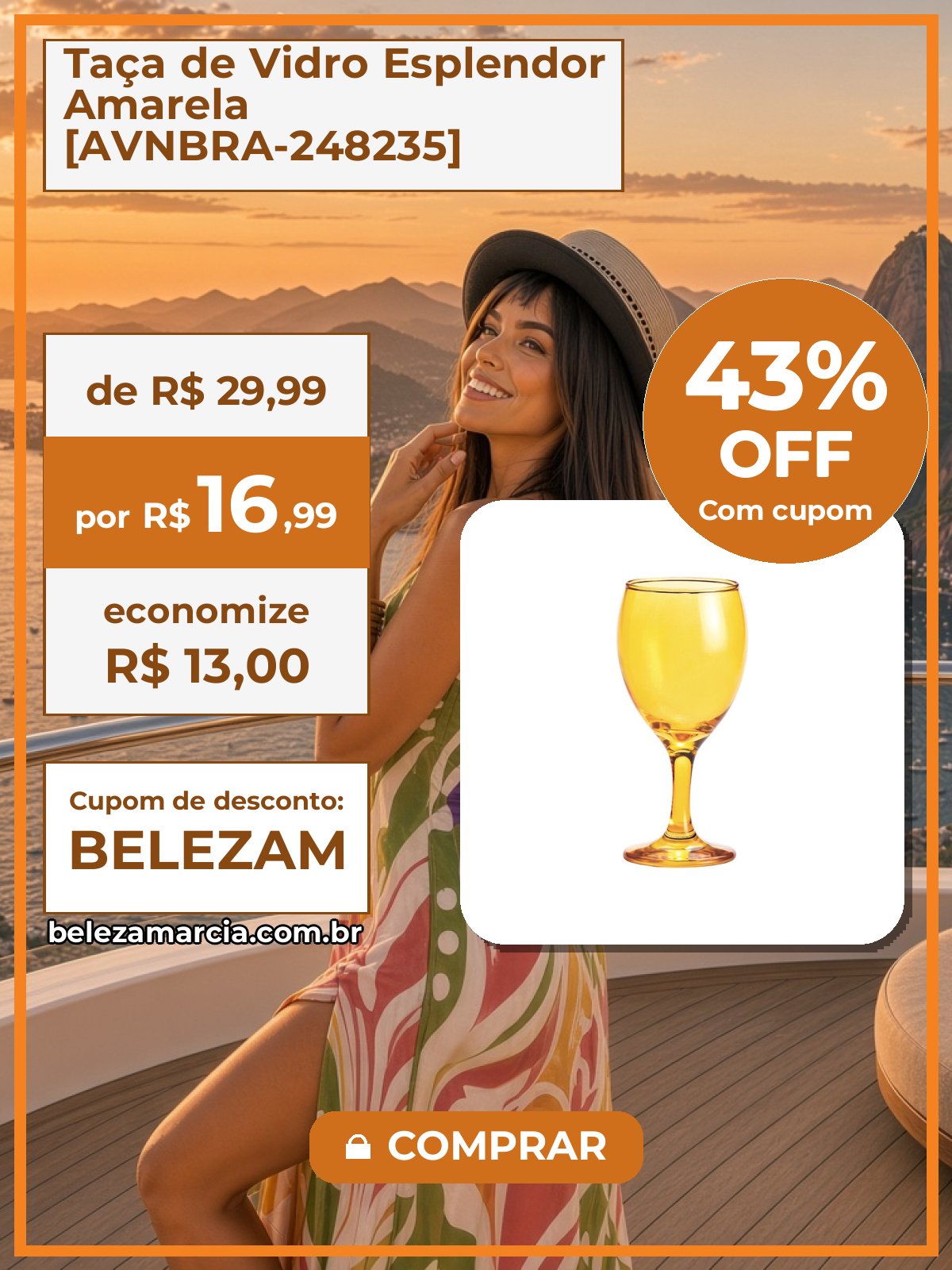 Taça de Vidro Esplendor Amarela [AVNBRA-248235]