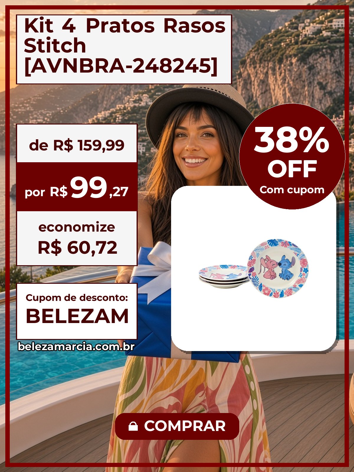 Kit 4 Pratos Rasos Stitch [AVNBRA-248245]