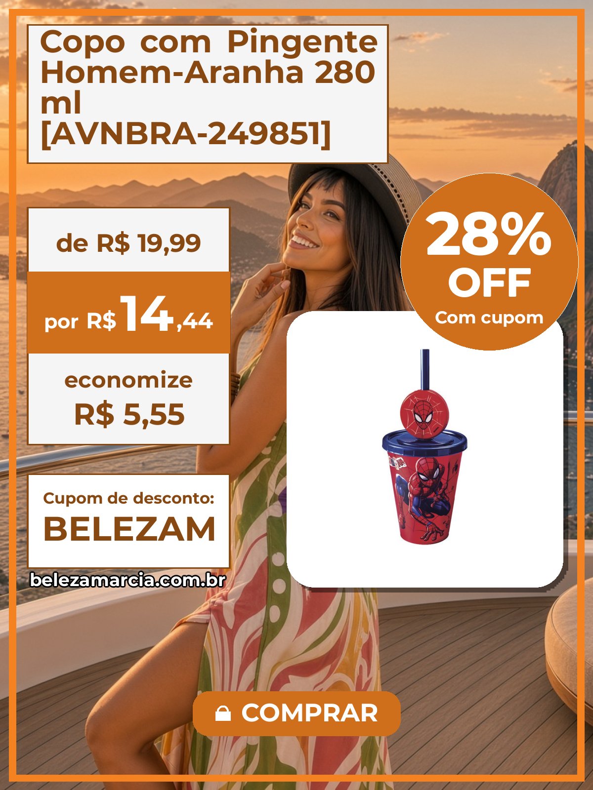 Copo com Pingente Homem-Aranha 280 ml [AVNBRA-249851]