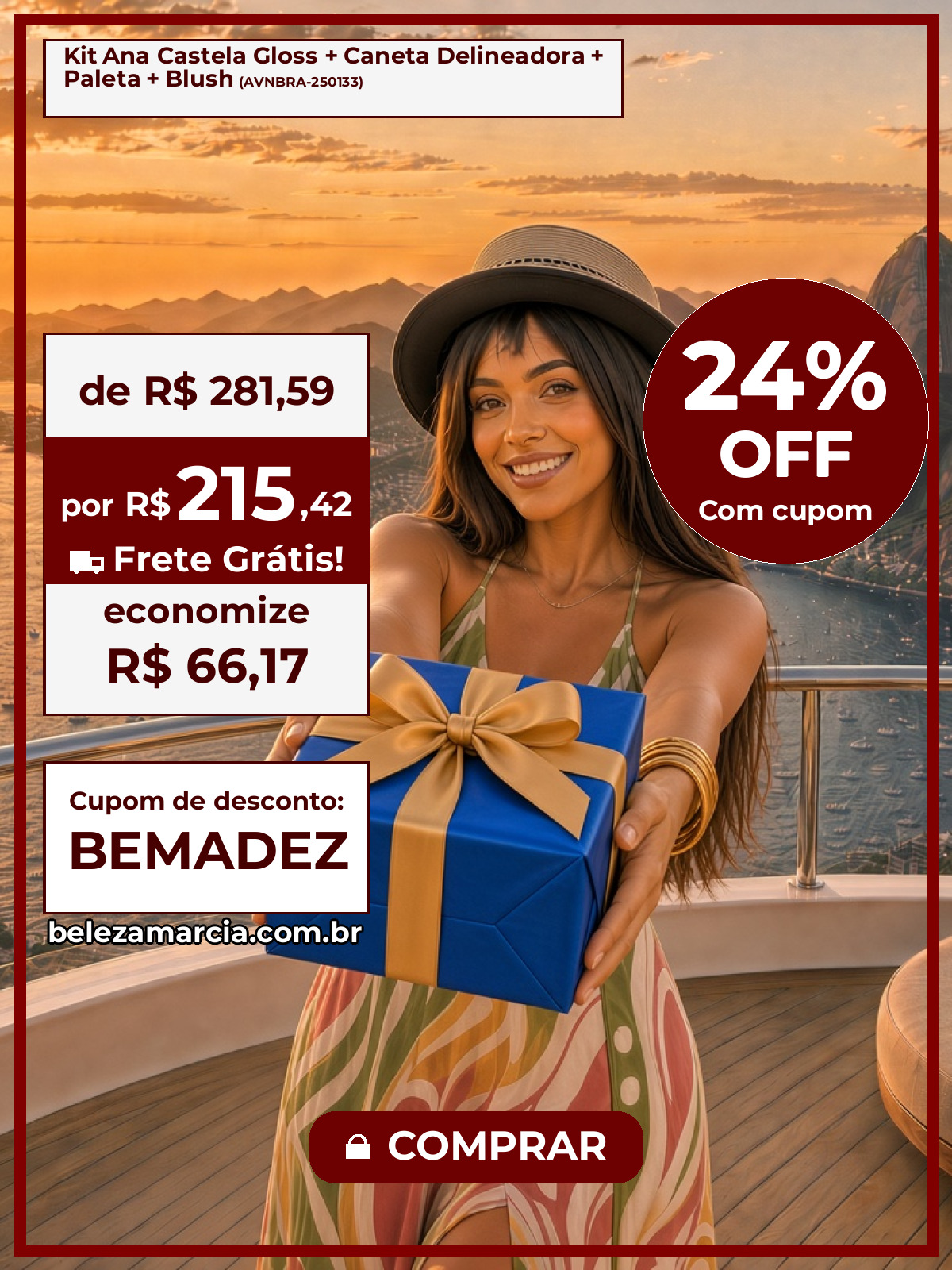 Kit Ana Castela Gloss + Caneta Delineadora + Paleta + Blush
