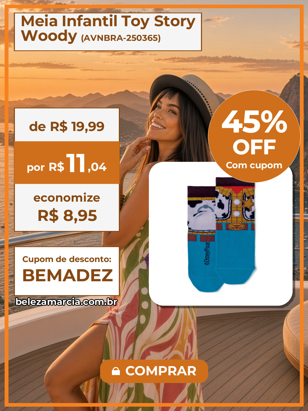 Meia Infantil Toy Story Woody