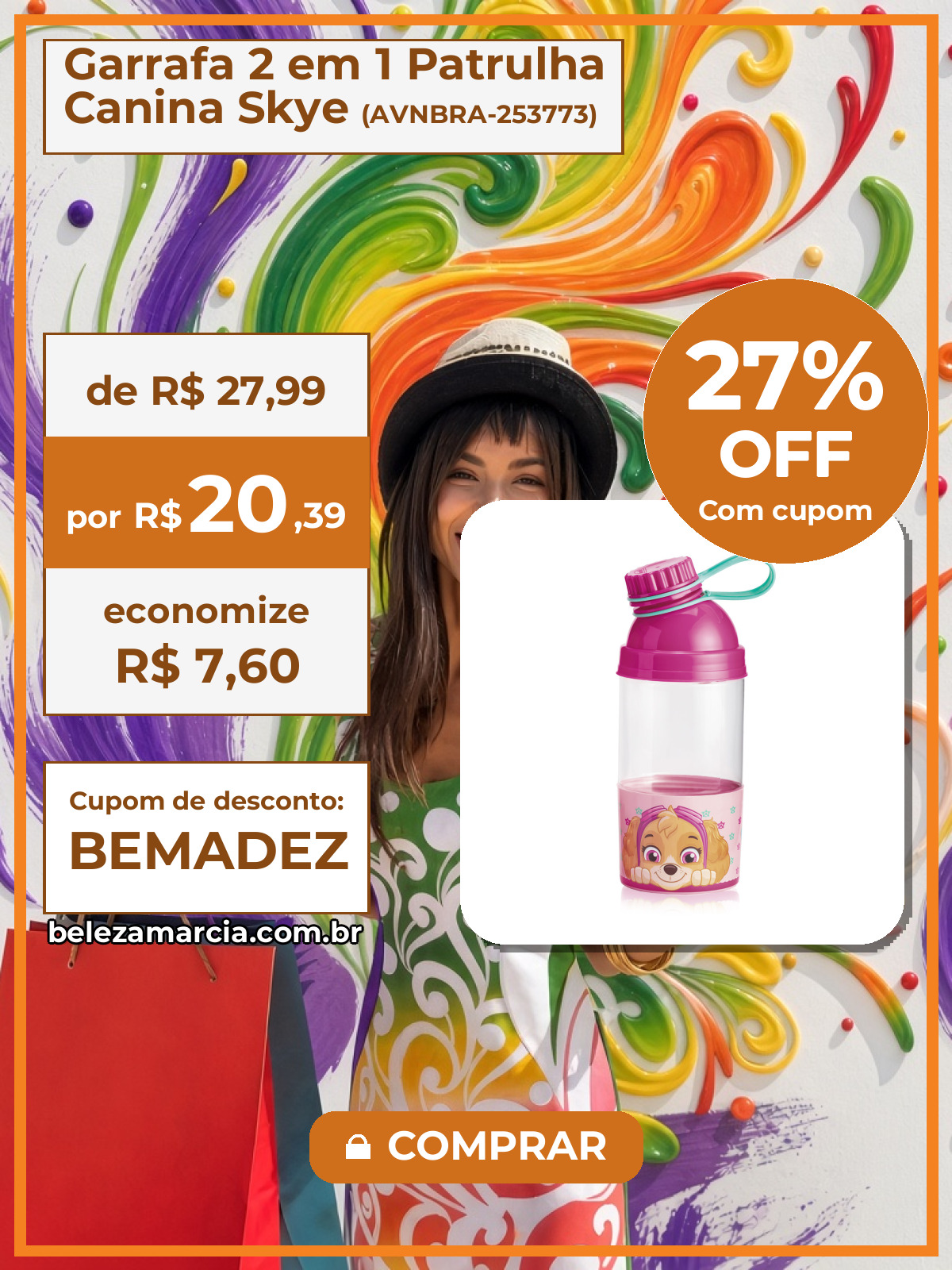 Garrafa 2 em 1 Patrulha Canina Skye