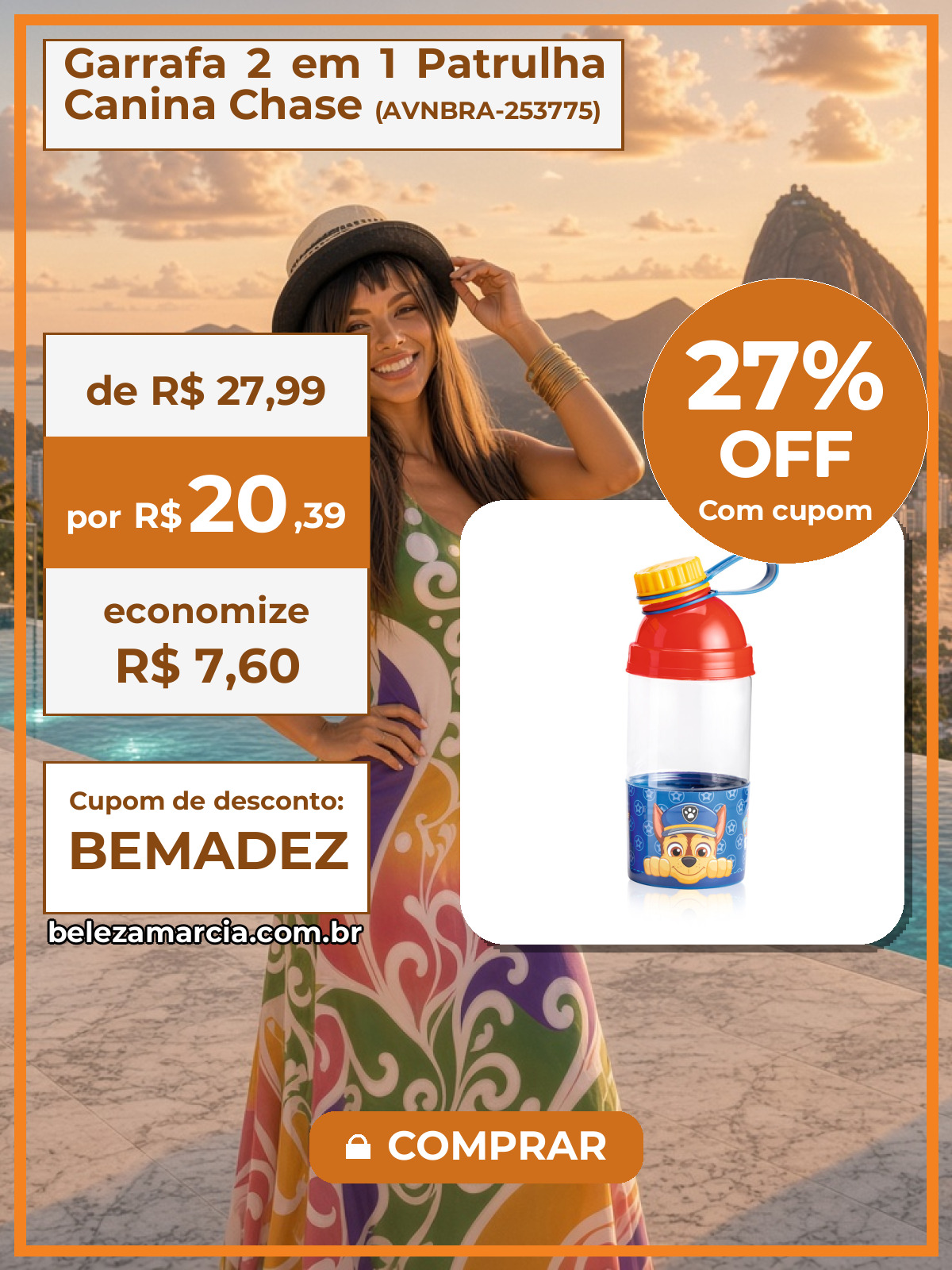 Garrafa 2 em 1 Patrulha Canina Chase