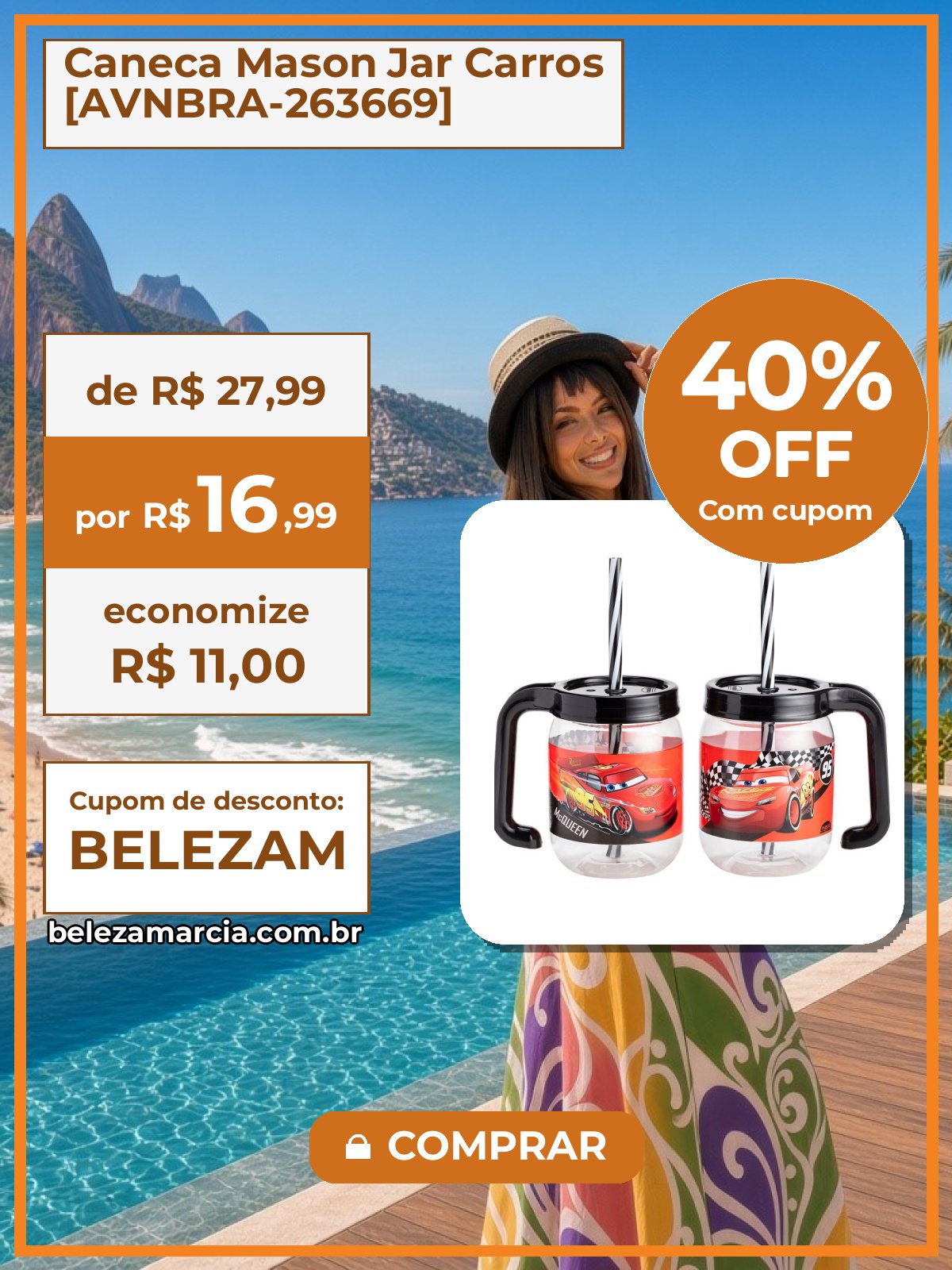 Caneca Mason Jar Carros [AVNBRA-263669]