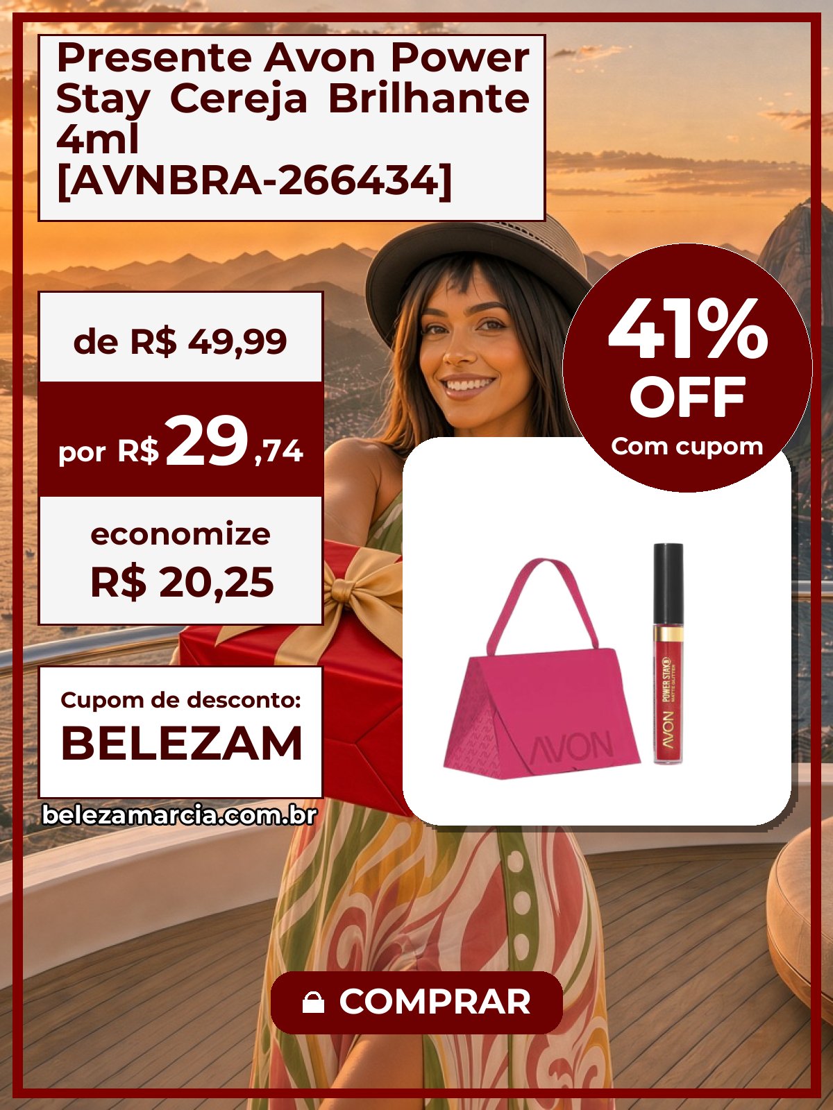 Presente Avon Power Stay Cereja Brilhante 4ml [AVNBRA-266434]