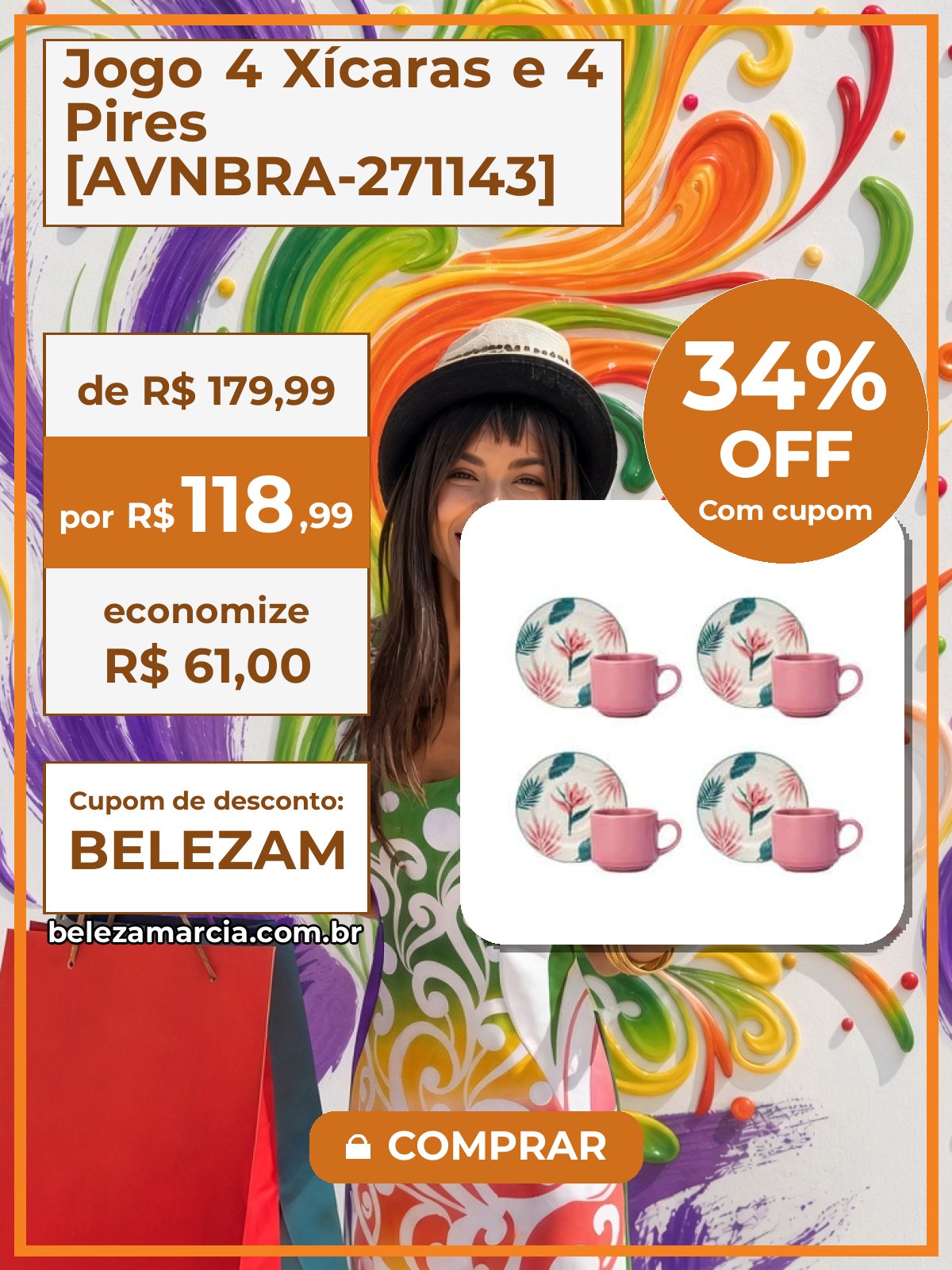 Jogo 4 Xícaras e 4 Pires [AVNBRA-271143]