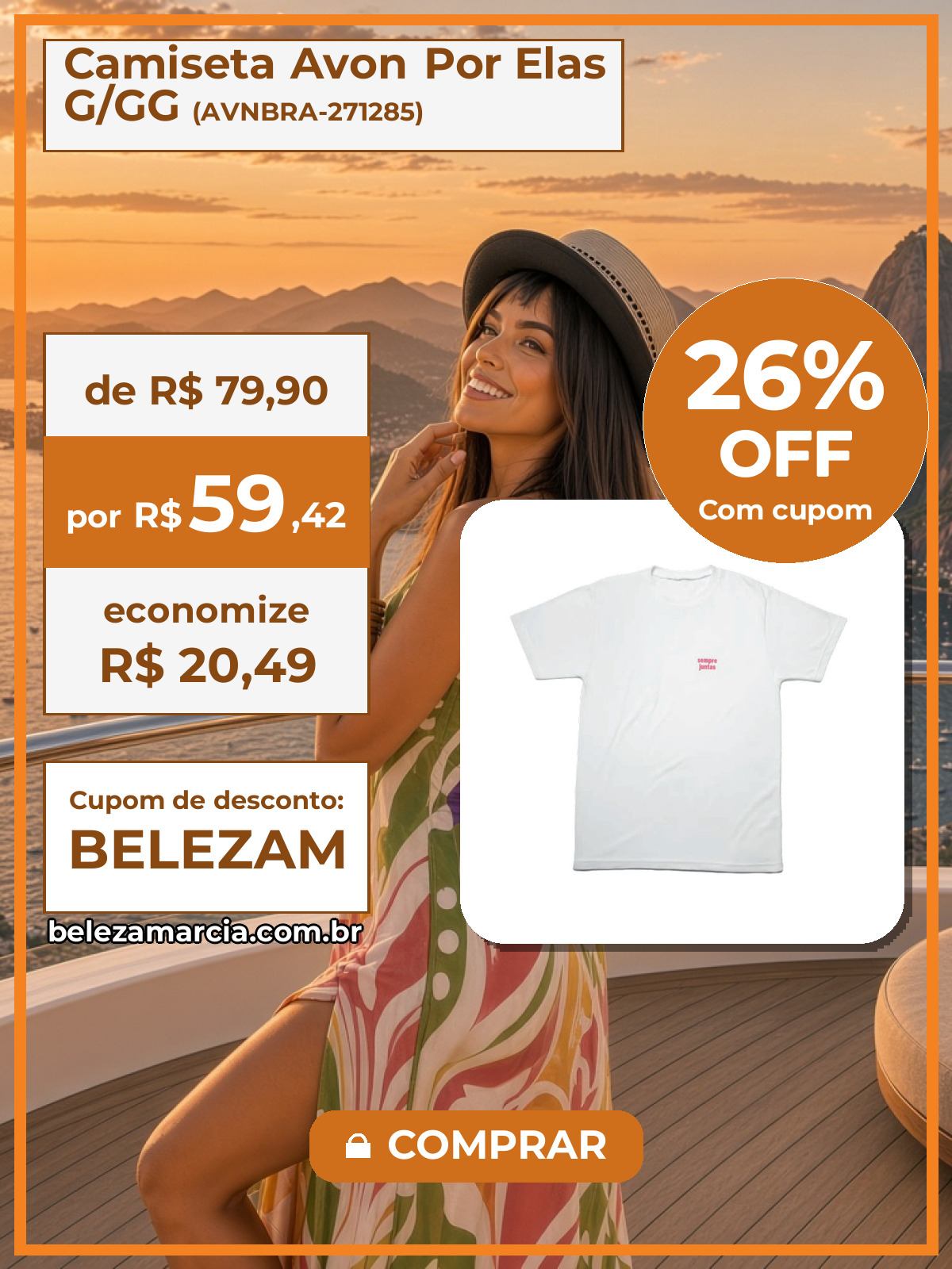 Camiseta Avon Por Elas G/GG