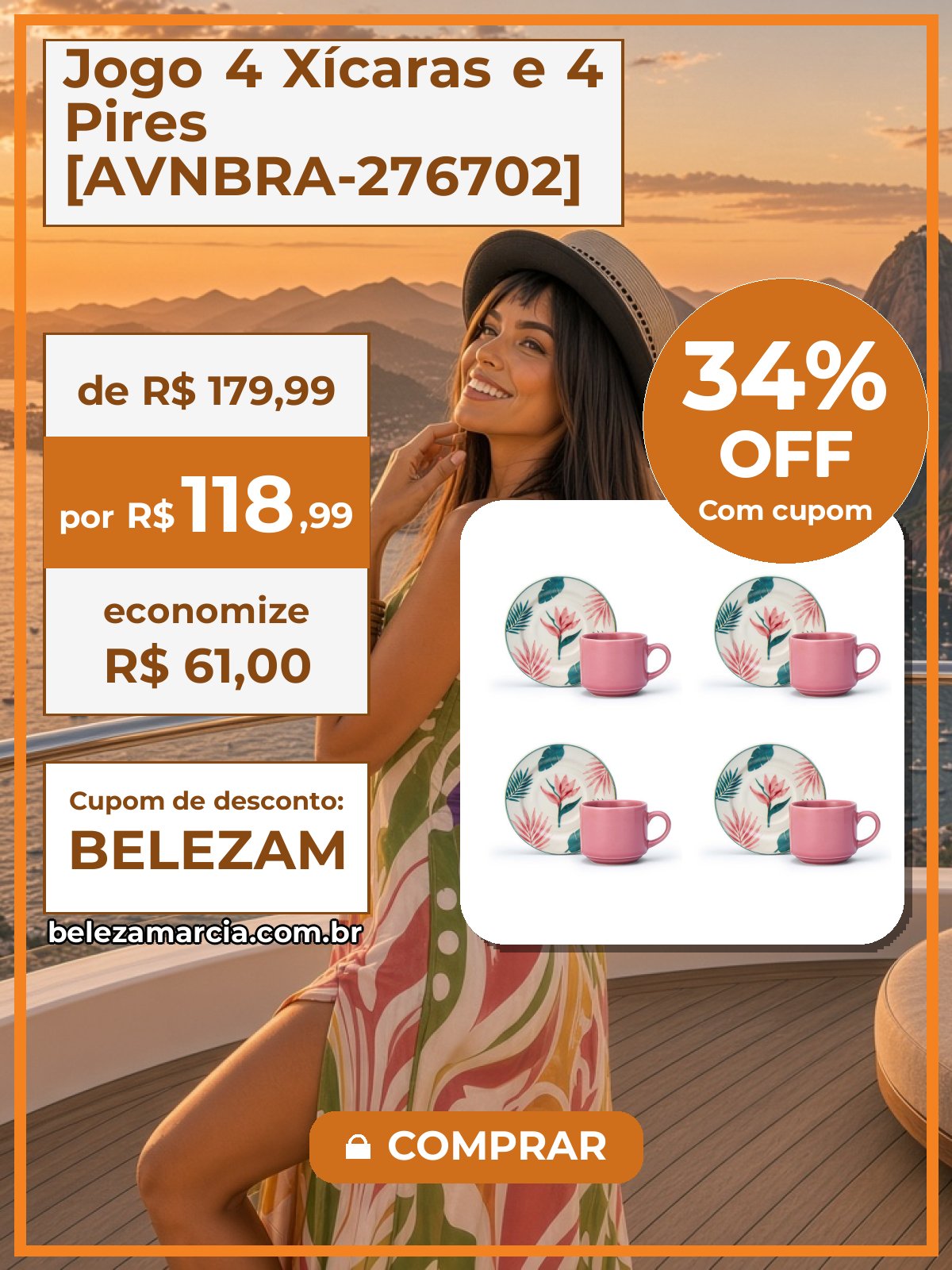 Jogo 4 Xícaras e 4 Pires [AVNBRA-276702]