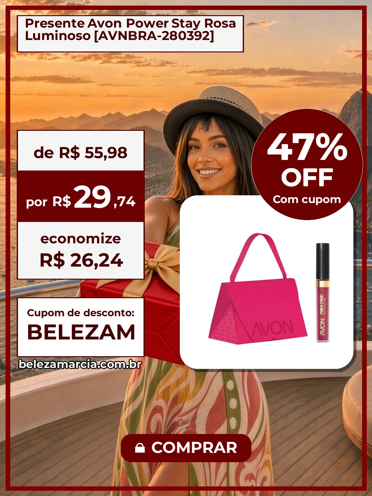 Presente Avon Power Stay Rosa Luminoso [AVNBRA-280392]