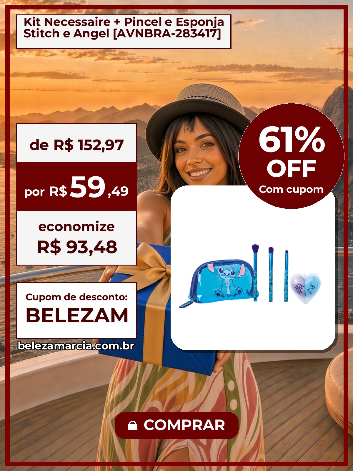 Kit Necessaire + Pincel e Esponja Stitch e Angel [AVNBRA-283417]