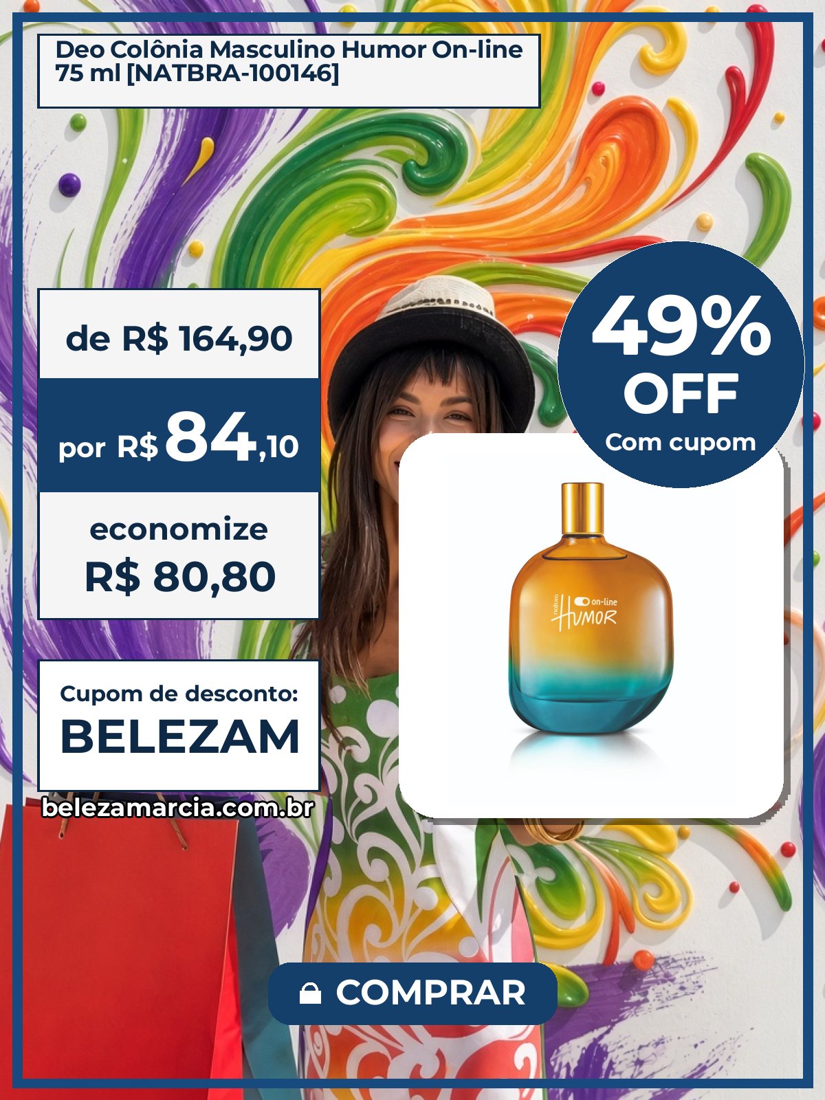 Deo Colônia Masculino Humor On-line 75 ml [NATBRA-100146]