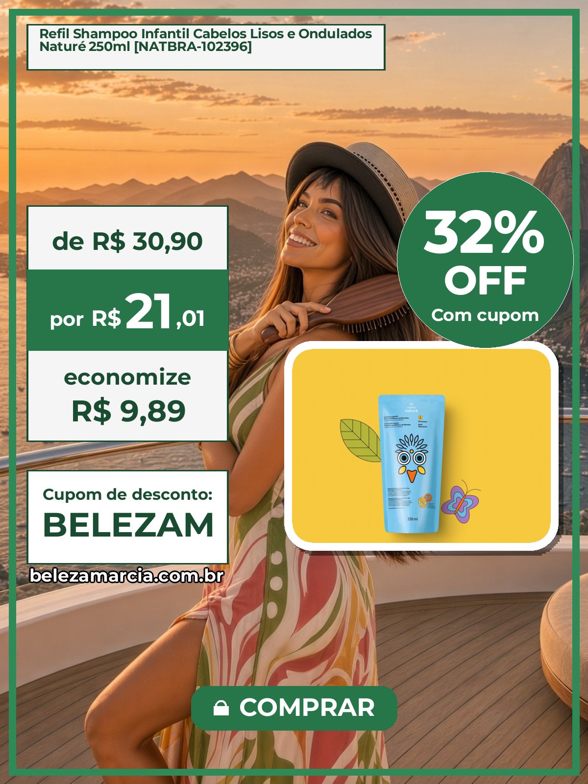 Refil Shampoo Infantil Cabelos Lisos e Ondulados Naturé 250ml [NATBRA-102396]